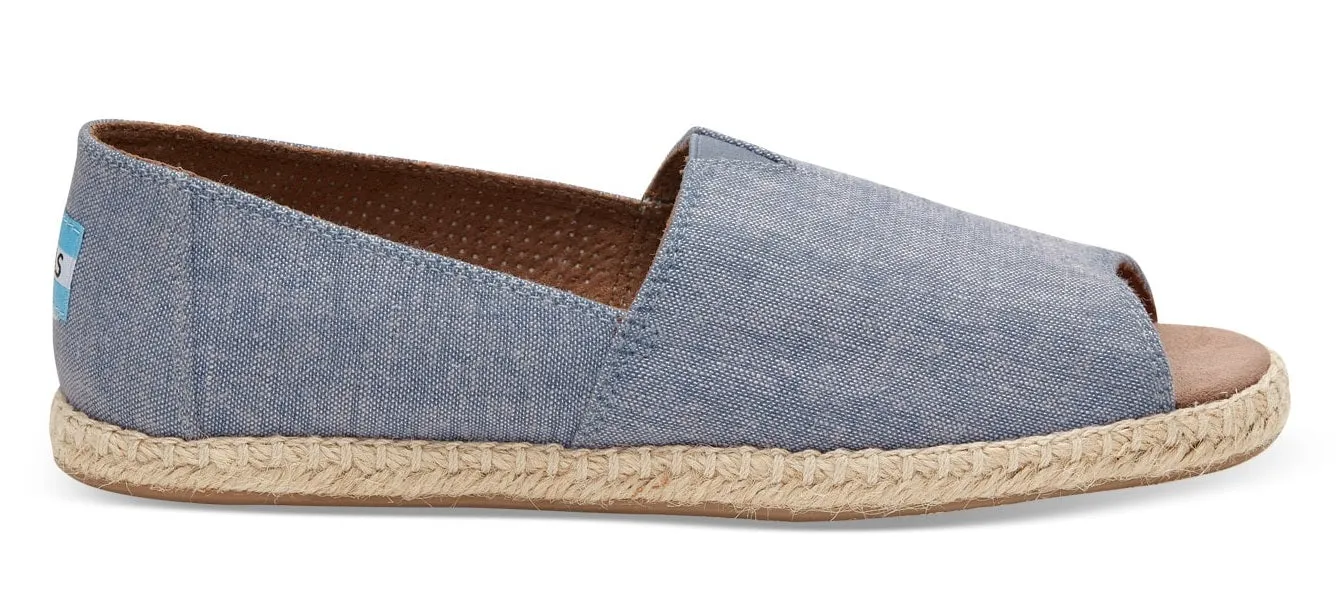 10009842 Blue Slub Chambray Womens Open Toe Espadrilles Toms Shoes