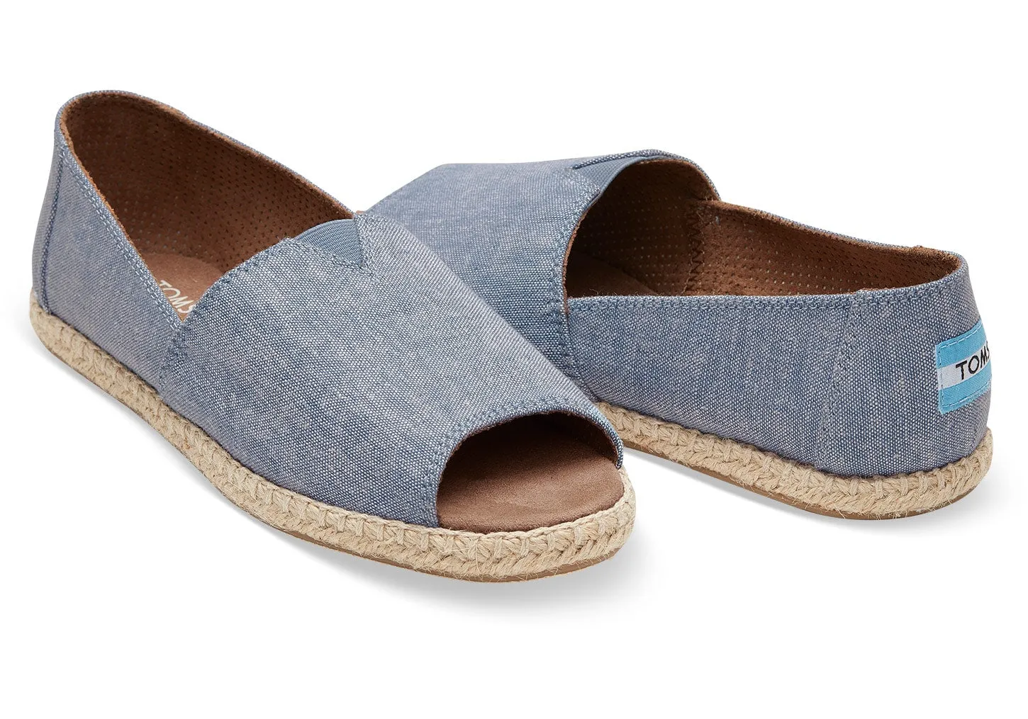 10009842 Blue Slub Chambray Womens Open Toe Espadrilles Toms Shoes