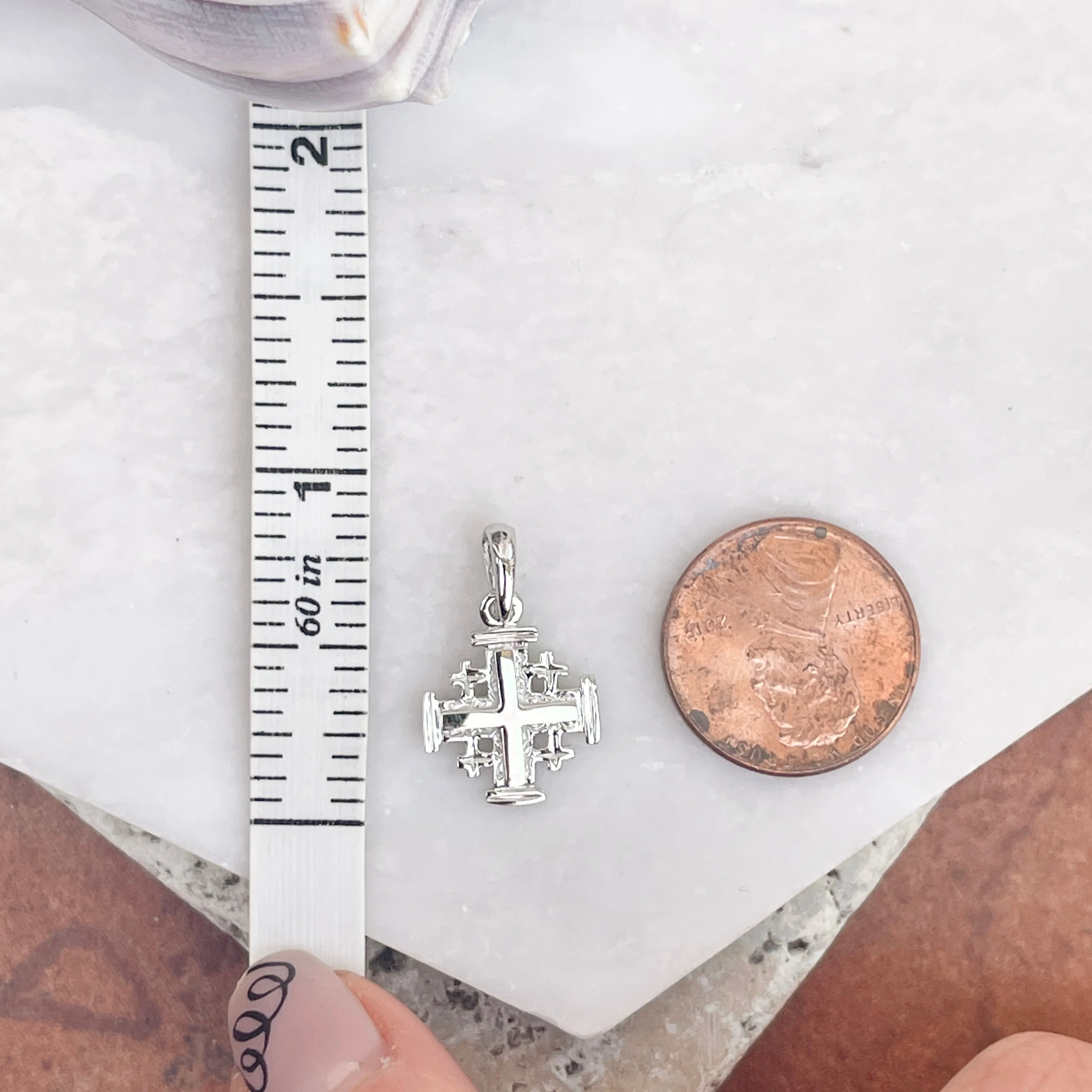 10KT White Gold Antiqued Jerusalem Crusader Cross Pendant 15mm
