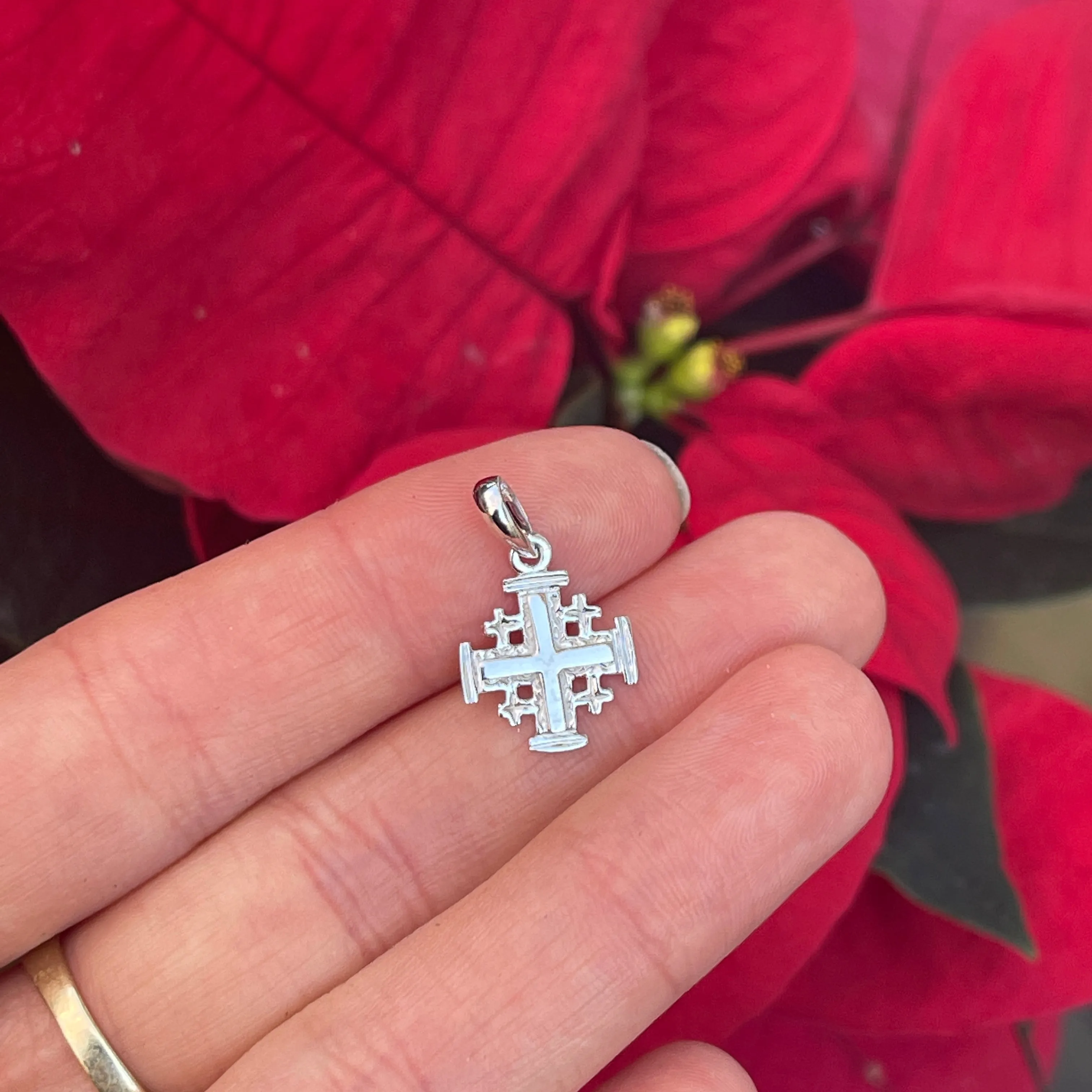 10KT White Gold Antiqued Jerusalem Crusader Cross Pendant 15mm