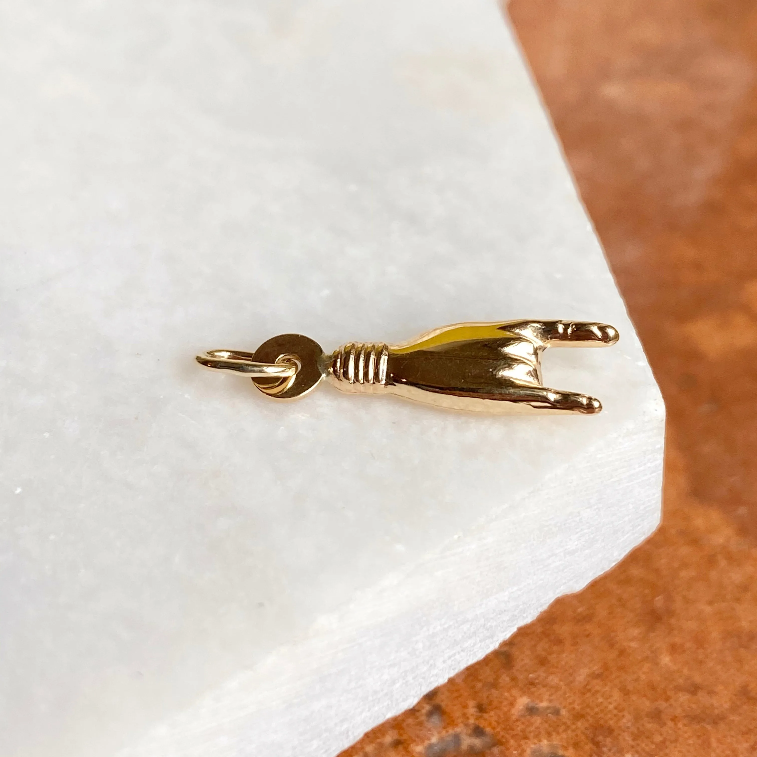 10KT Yellow Gold 3D Italian Mano Cornuto Pendant Charm 22mm