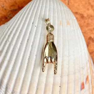 10KT Yellow Gold 3D Italian Mano Cornuto Pendant Charm 25mm