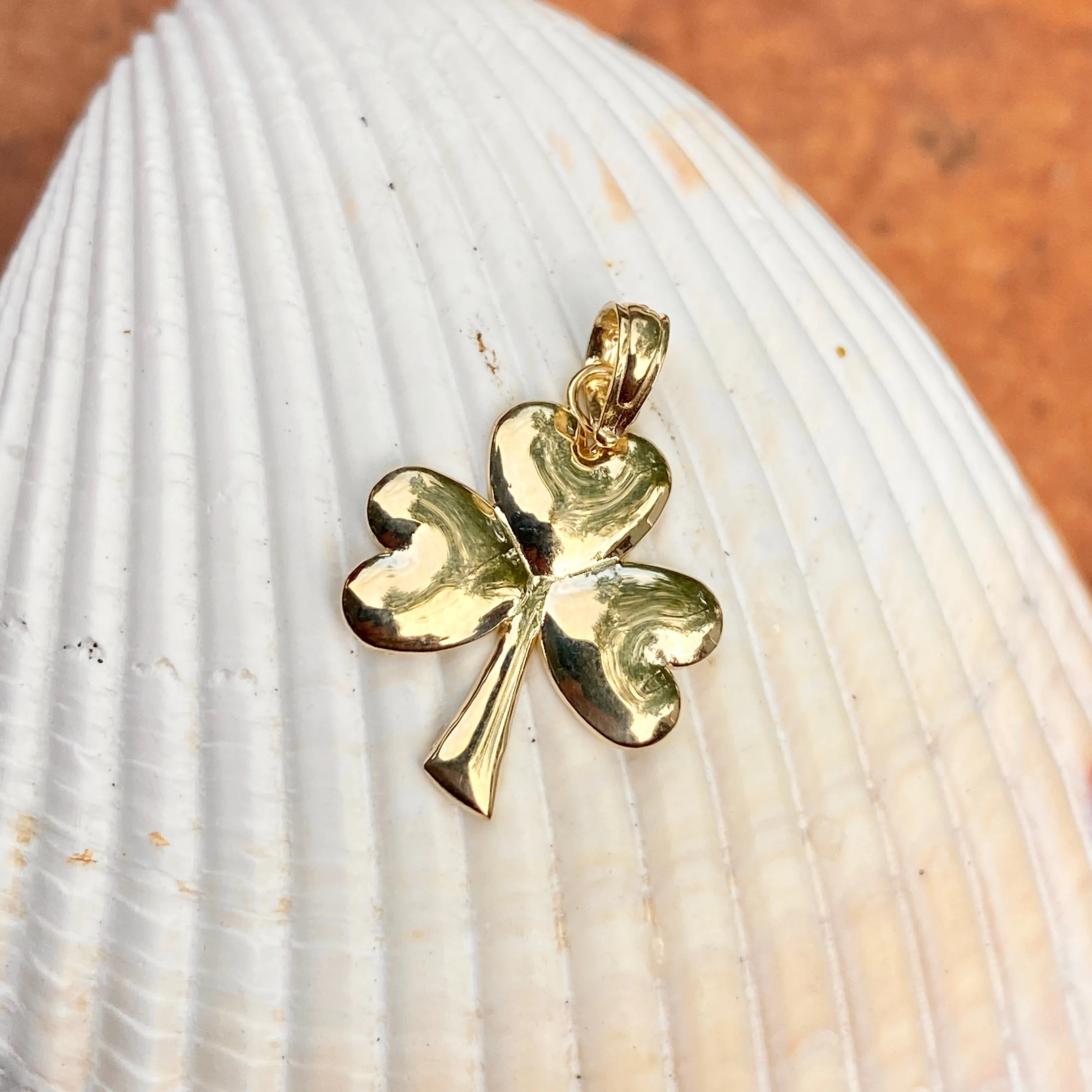 10KT Yellow Gold High Polished 3-Leaf Clover Pendant Charm