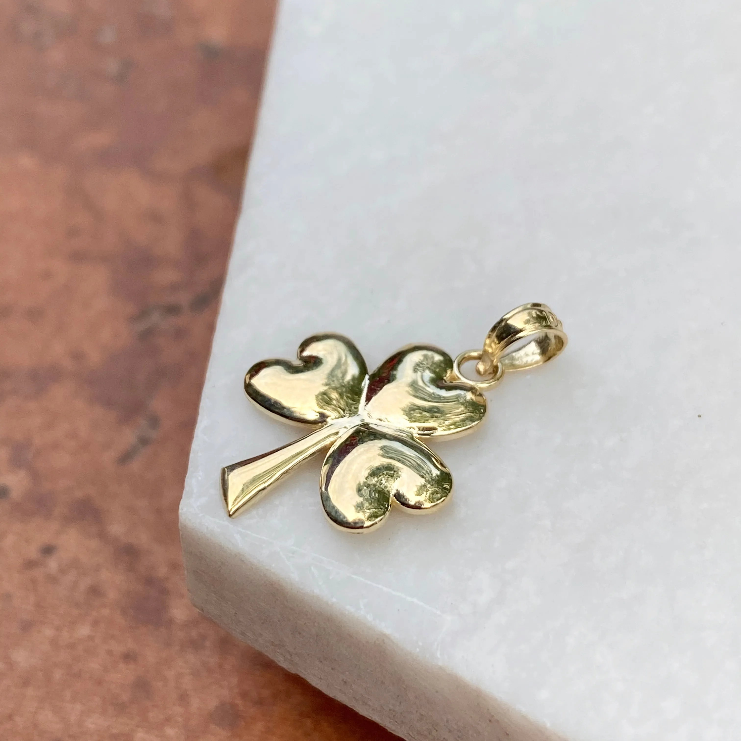 10KT Yellow Gold High Polished 3-Leaf Clover Pendant Charm