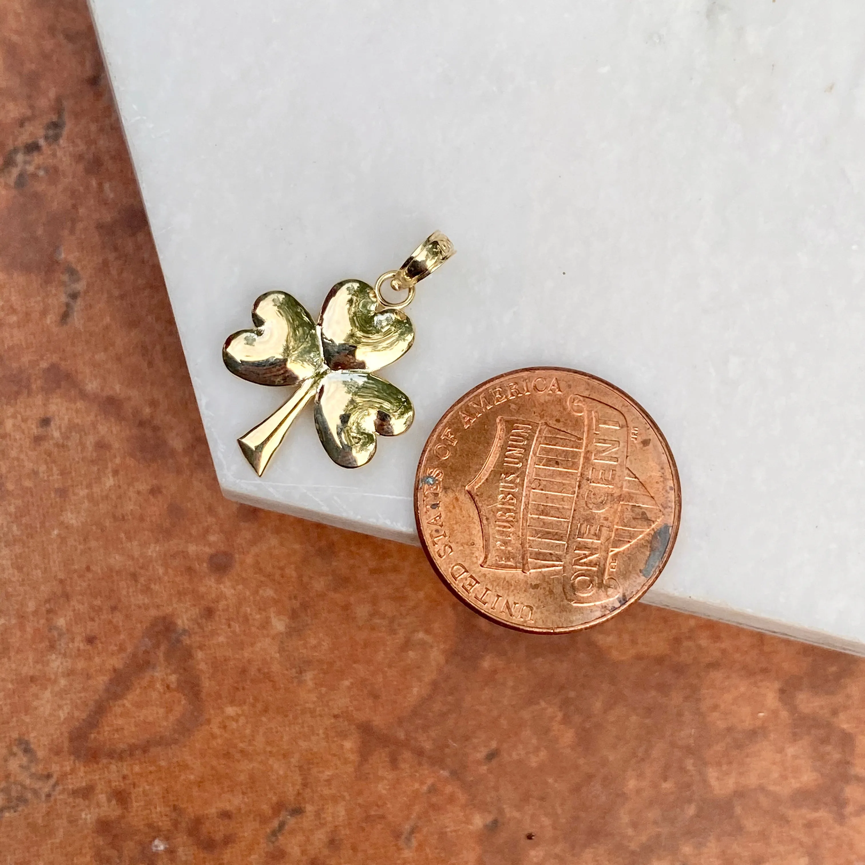 10KT Yellow Gold High Polished 3-Leaf Clover Pendant Charm