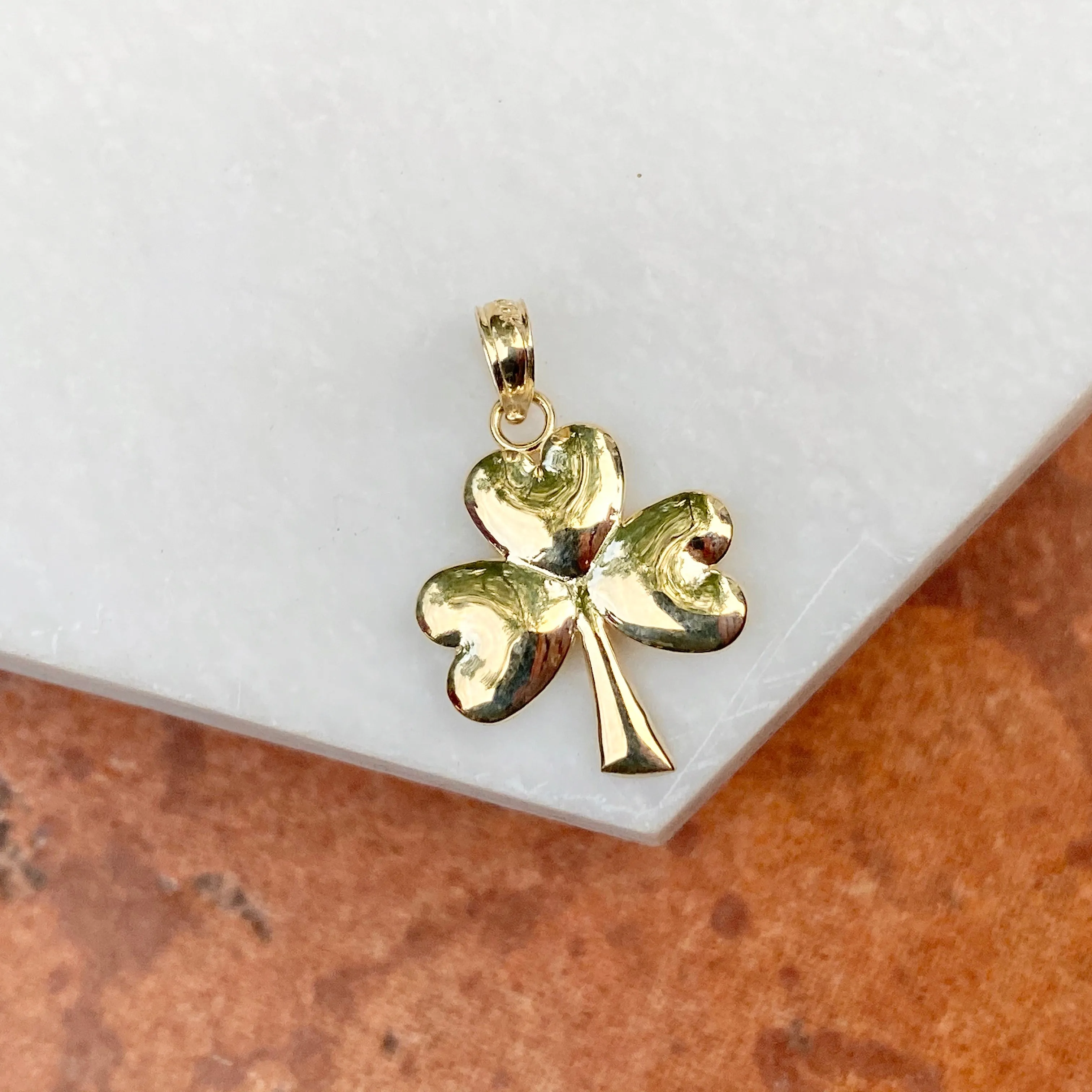 10KT Yellow Gold High Polished 3-Leaf Clover Pendant Charm
