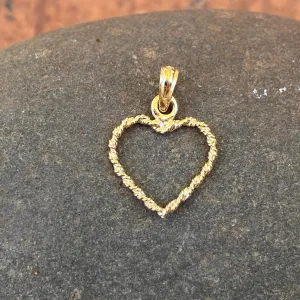 10KT Yellow Gold Rope Twist Open Heart Pendant Charm