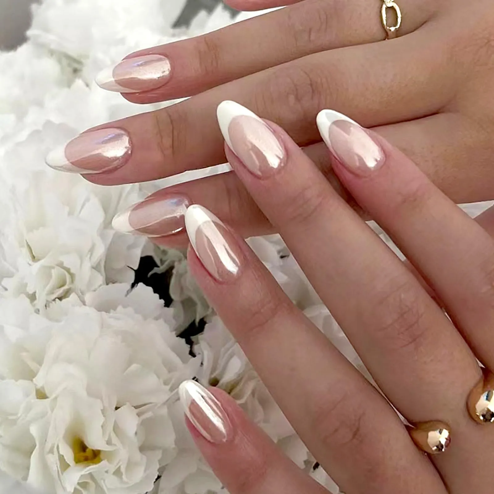12Packs French Tip Press on Nails- OPkssnails Press on Nails Medium Almond And Square,Reusable Glue On Nails, Gel Fake Nails for Women, Stick On Nails Kit 12 Sizes-12styles