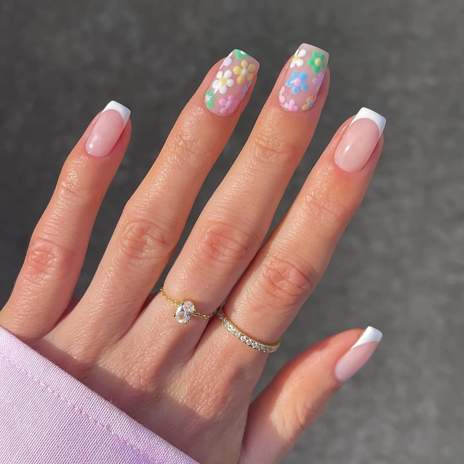 12Packs French Tip Press on Nails- OPkssnails Press on Nails Medium Almond And Square,Reusable Glue On Nails, Gel Fake Nails for Women, Stick On Nails Kit 12 Sizes-12styles