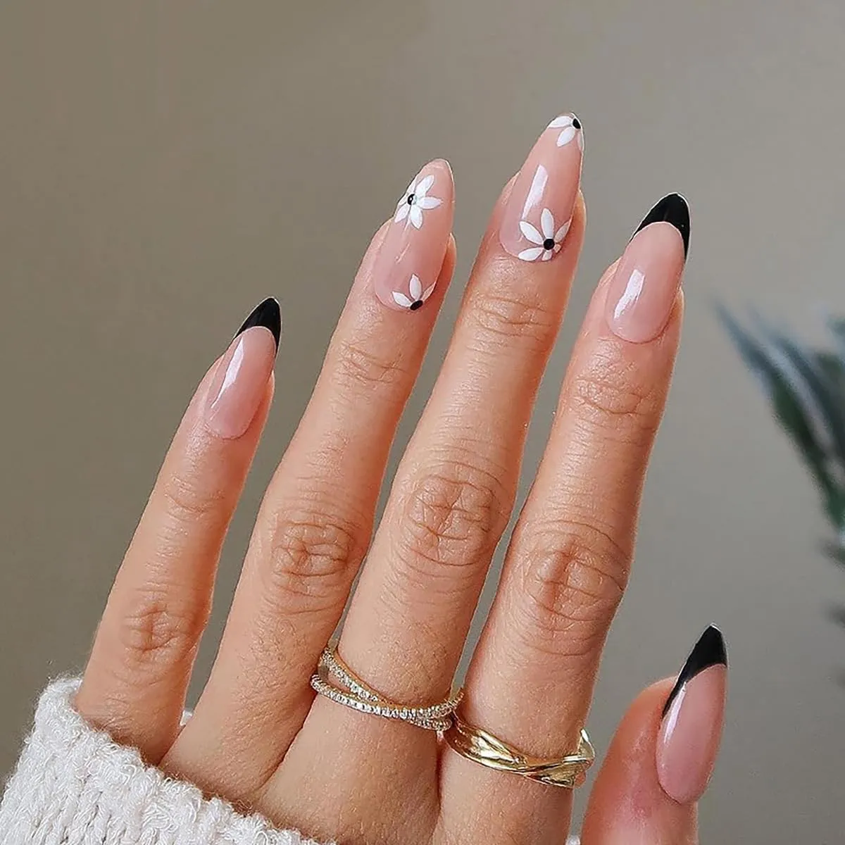 12Packs French Tip Press on Nails- OPkssnails Press on Nails Medium Almond And Square,Reusable Glue On Nails, Gel Fake Nails for Women, Stick On Nails Kit 12 Sizes-12styles