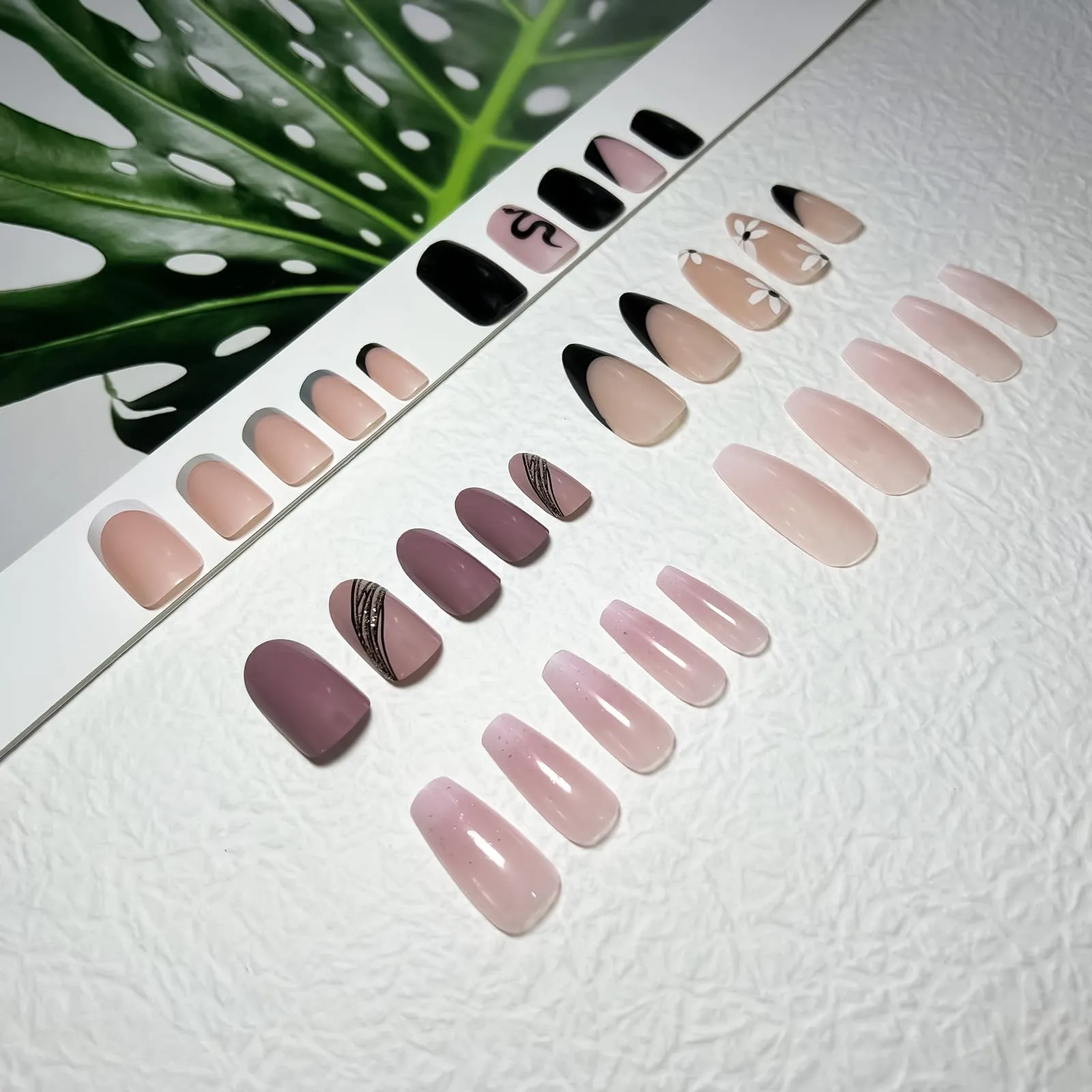 12Packs French Tip Press on Nails- OPkssnails Press on Nails Medium Almond And Square,Reusable Glue On Nails, Gel Fake Nails for Women, Stick On Nails Kit 12 Sizes-12styles