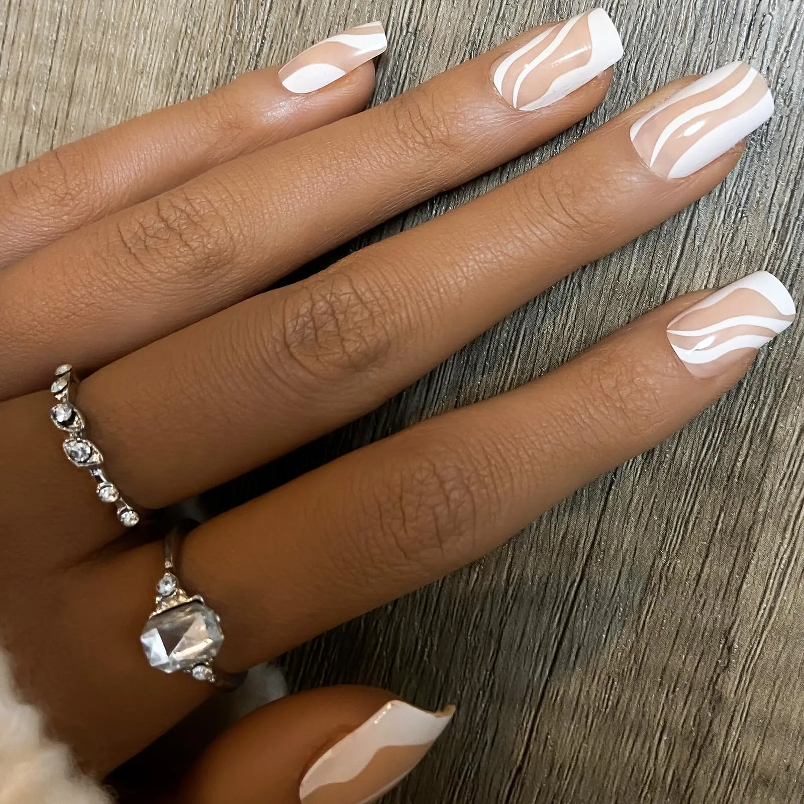 12Packs French Tip Press on Nails- OPkssnails Press on Nails Medium Almond And Square,Reusable Glue On Nails, Gel Fake Nails for Women, Stick On Nails Kit 12 Sizes-12styles