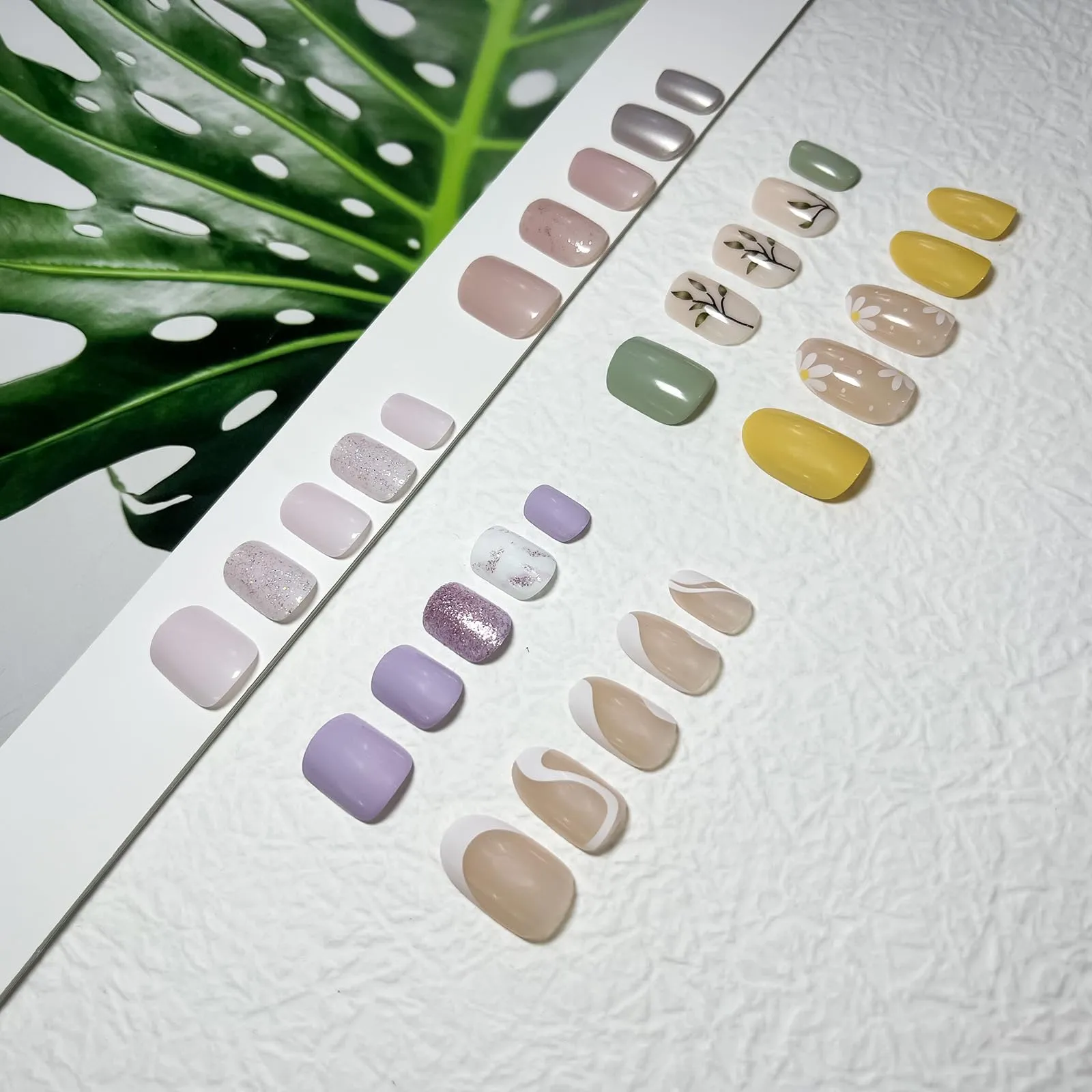 12Packs French Tip Press on Nails- OPkssnails Press on Nails Medium Almond And Square,Reusable Glue On Nails, Gel Fake Nails for Women, Stick On Nails Kit 12 Sizes-12styles