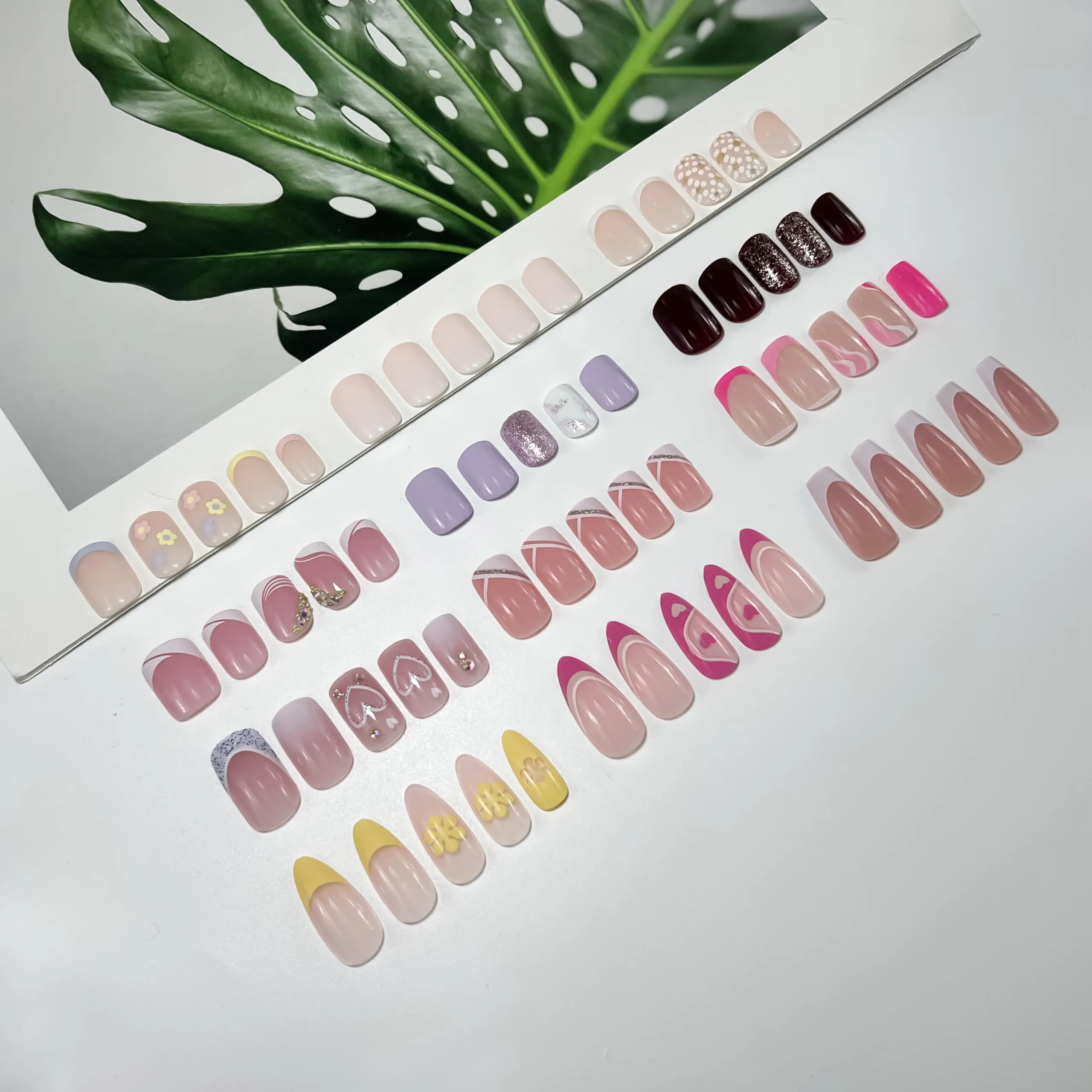 12Packs French Tip Press on Nails- OPkssnails Press on Nails Medium Almond And Square,Reusable Glue On Nails, Gel Fake Nails for Women, Stick On Nails Kit 12 Sizes-12styles