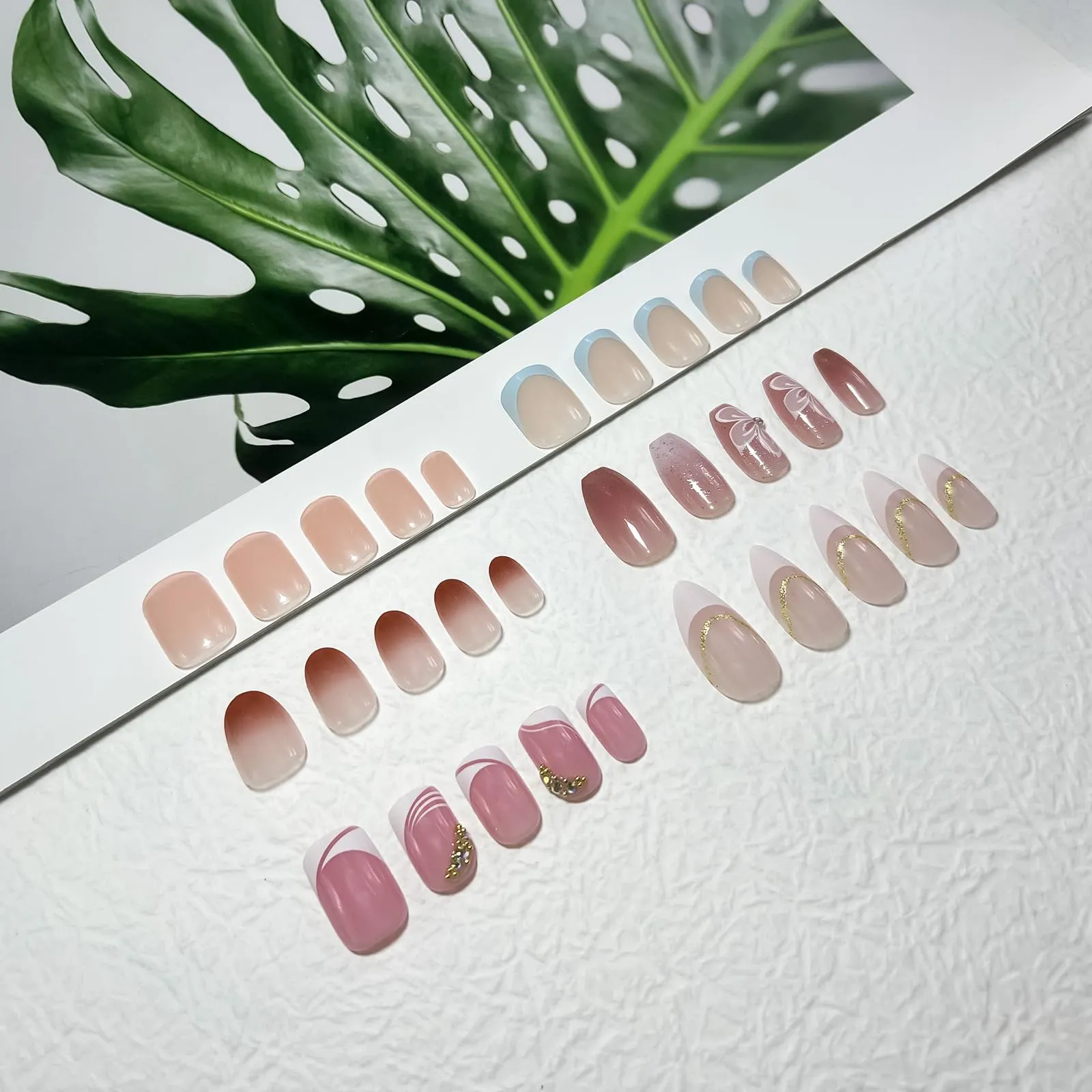 12Packs French Tip Press on Nails- OPkssnails Press on Nails Medium Almond And Square,Reusable Glue On Nails, Gel Fake Nails for Women, Stick On Nails Kit 12 Sizes-12styles
