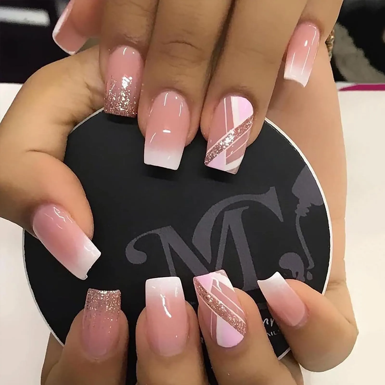 12Packs French Tip Press on Nails- OPkssnails Press on Nails Medium Almond And Square,Reusable Glue On Nails, Gel Fake Nails for Women, Stick On Nails Kit 12 Sizes-12styles