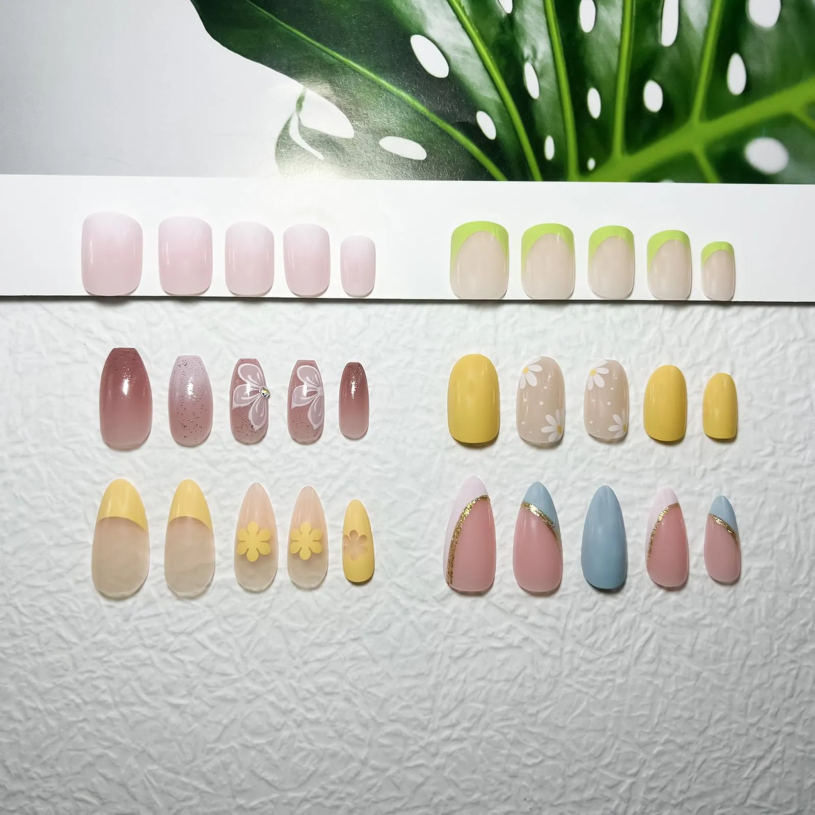 12Packs French Tip Press on Nails- OPkssnails Press on Nails Medium Almond And Square,Reusable Glue On Nails, Gel Fake Nails for Women, Stick On Nails Kit 12 Sizes-12styles