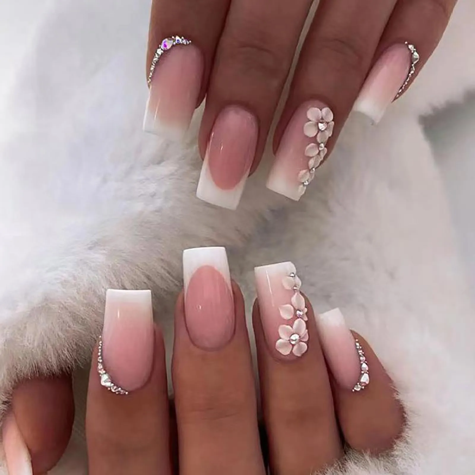 12Packs French Tip Press on Nails- OPkssnails Press on Nails Medium Almond And Square,Reusable Glue On Nails, Gel Fake Nails for Women, Stick On Nails Kit 12 Sizes-12styles