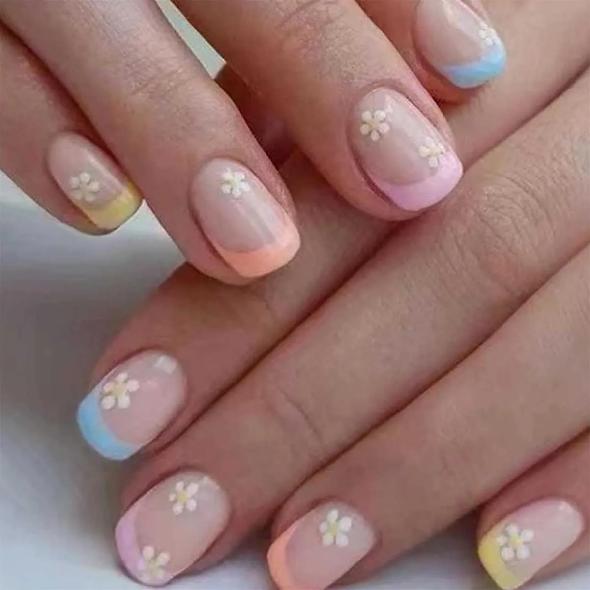 12Packs French Tip Press on Nails- OPkssnails Press on Nails Medium Almond And Square,Reusable Glue On Nails, Gel Fake Nails for Women, Stick On Nails Kit 12 Sizes-12styles