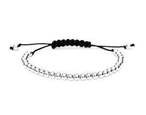 14k White Gold Bead Bracelet with Black Cord- For Men and Women - 4mm