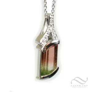 14k white gold bi-colored tourmaline pendant with diamonds