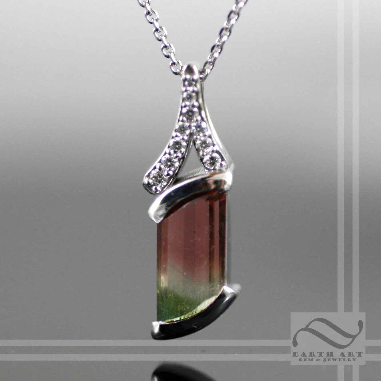 14k white gold bi-colored tourmaline pendant with diamonds