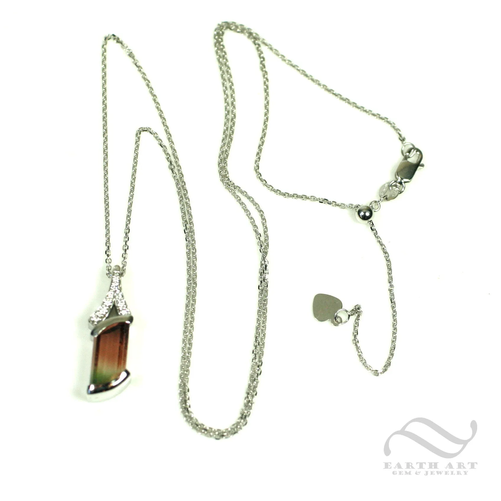 14k white gold bi-colored tourmaline pendant with diamonds