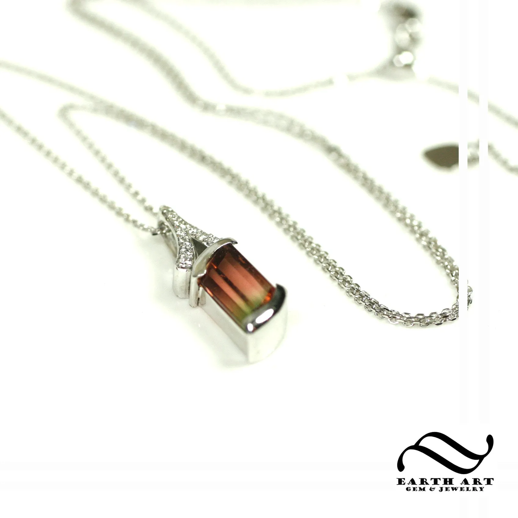 14k white gold bi-colored tourmaline pendant with diamonds