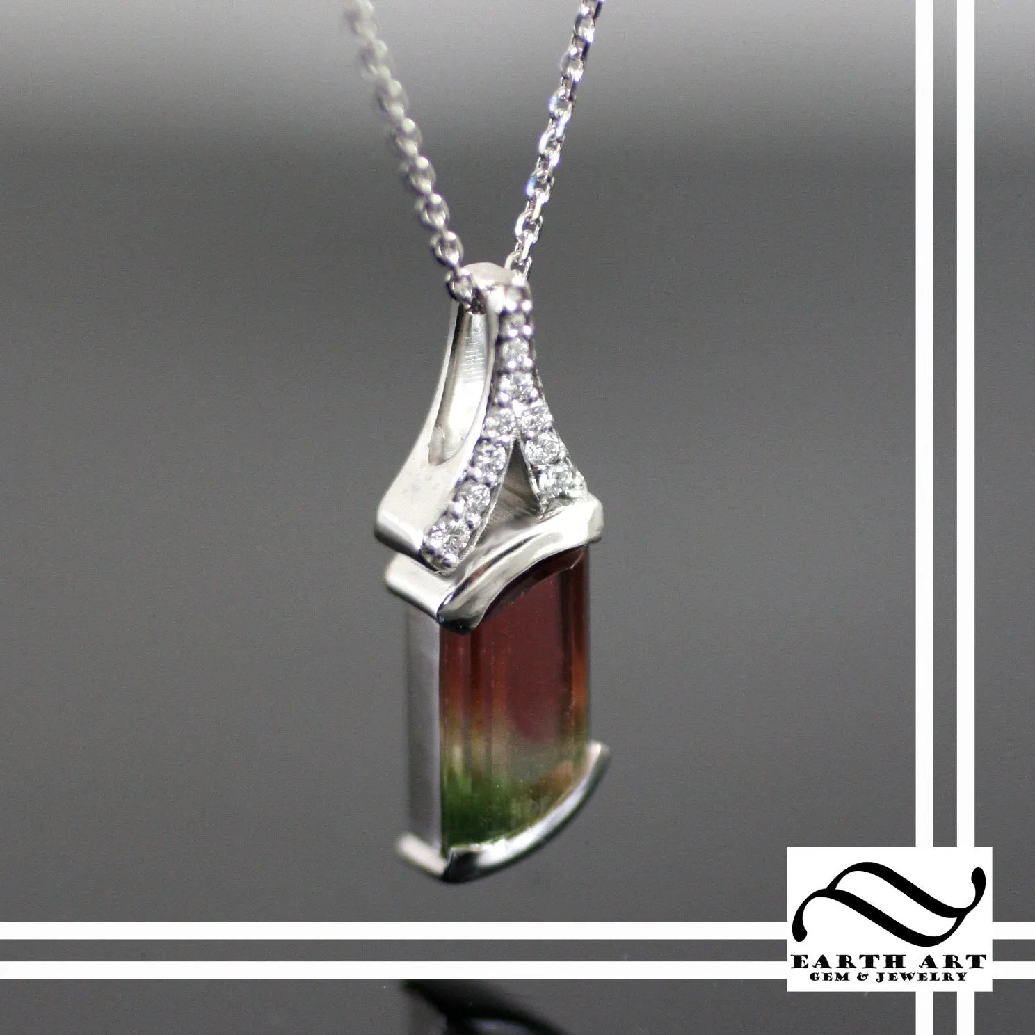 14k white gold bi-colored tourmaline pendant with diamonds
