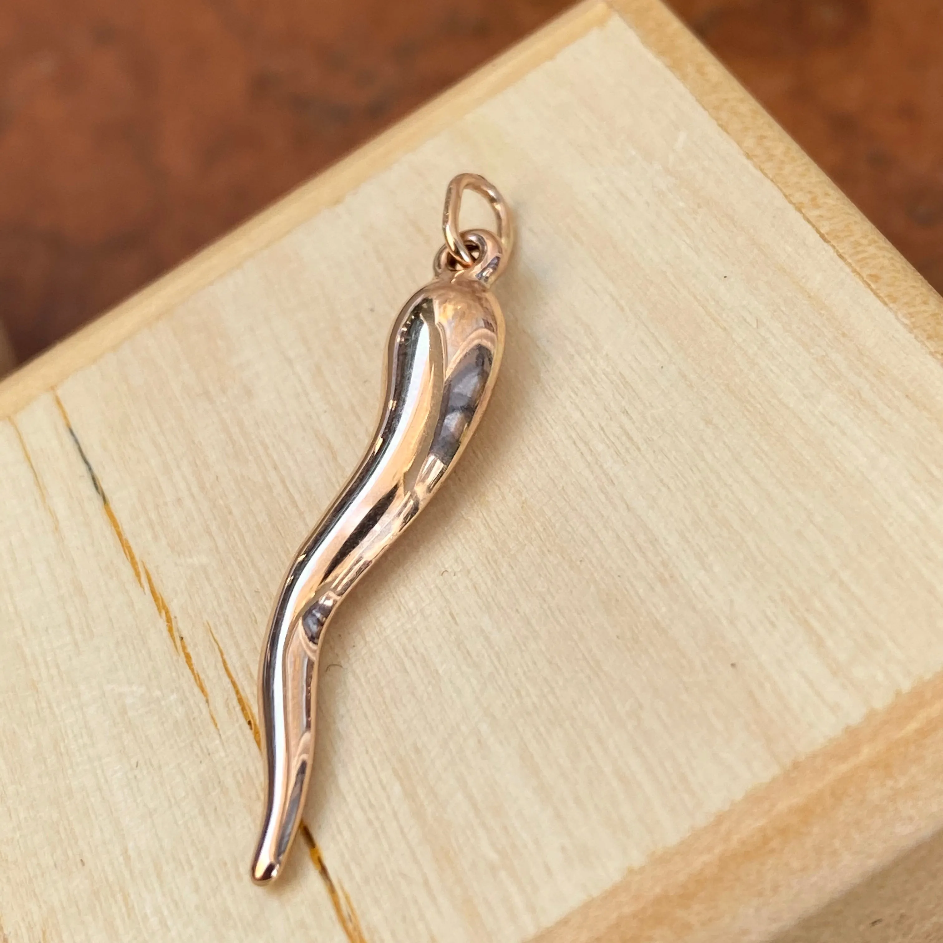 14KT Rose Gold Medium "Cornicello" Italian Horn Pendant Charm 30mm