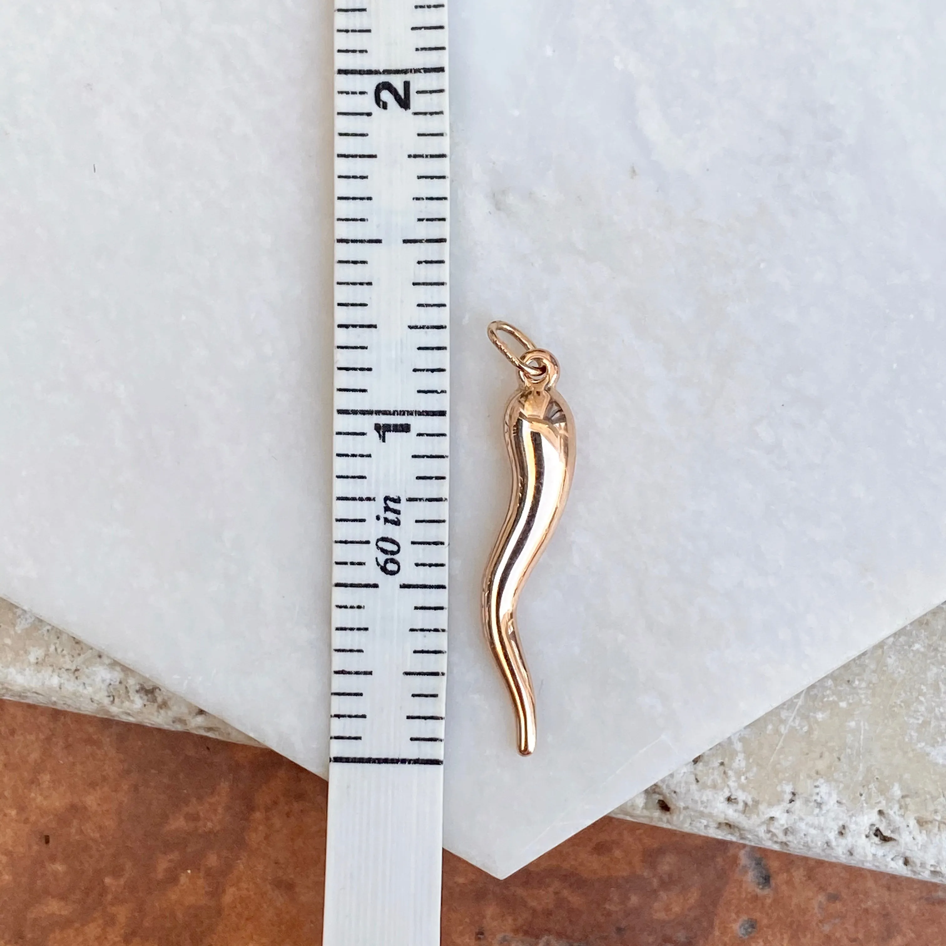 14KT Rose Gold Medium "Cornicello" Italian Horn Pendant Charm 30mm