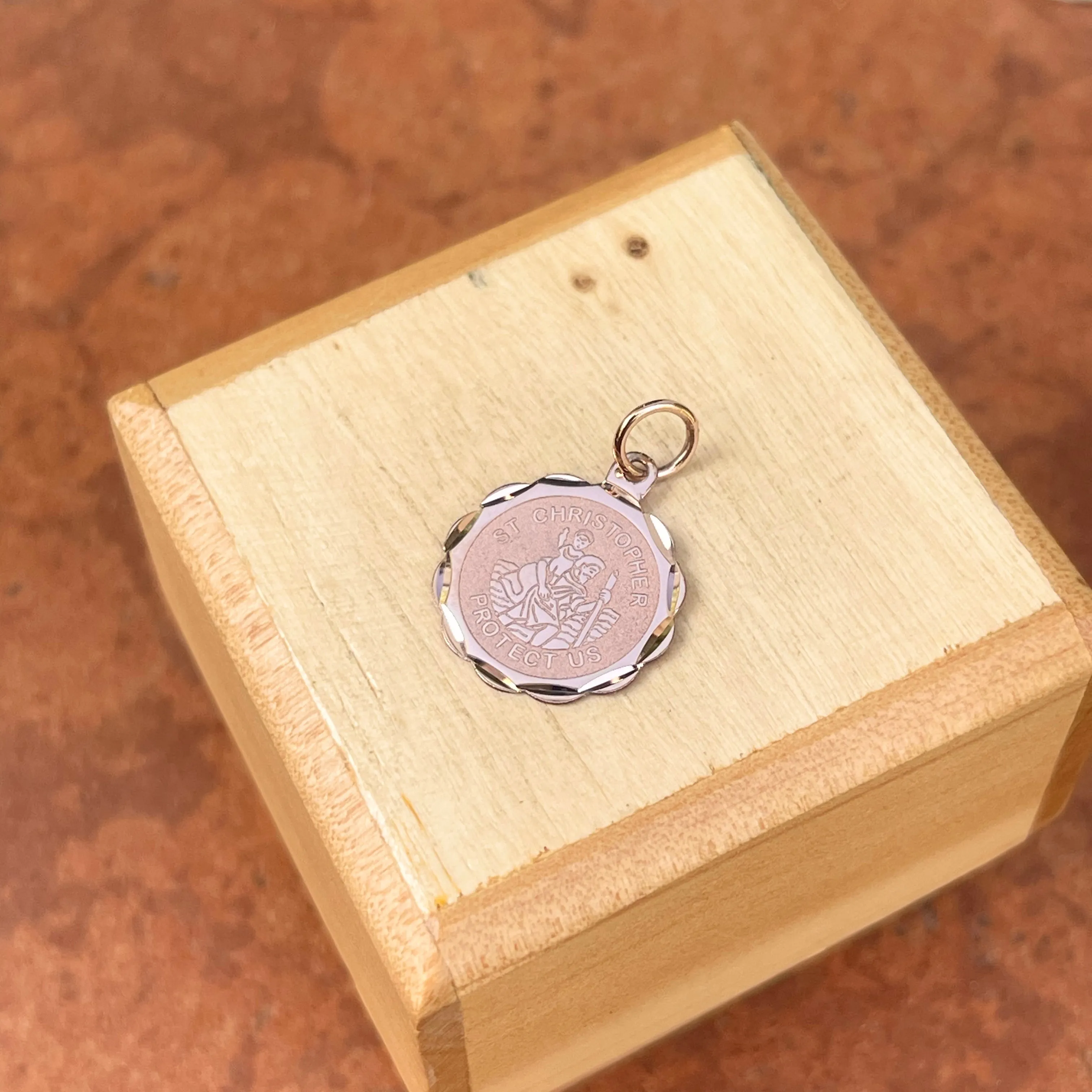 14KT Rose Gold Saint Christopher Medal Pendant Charm