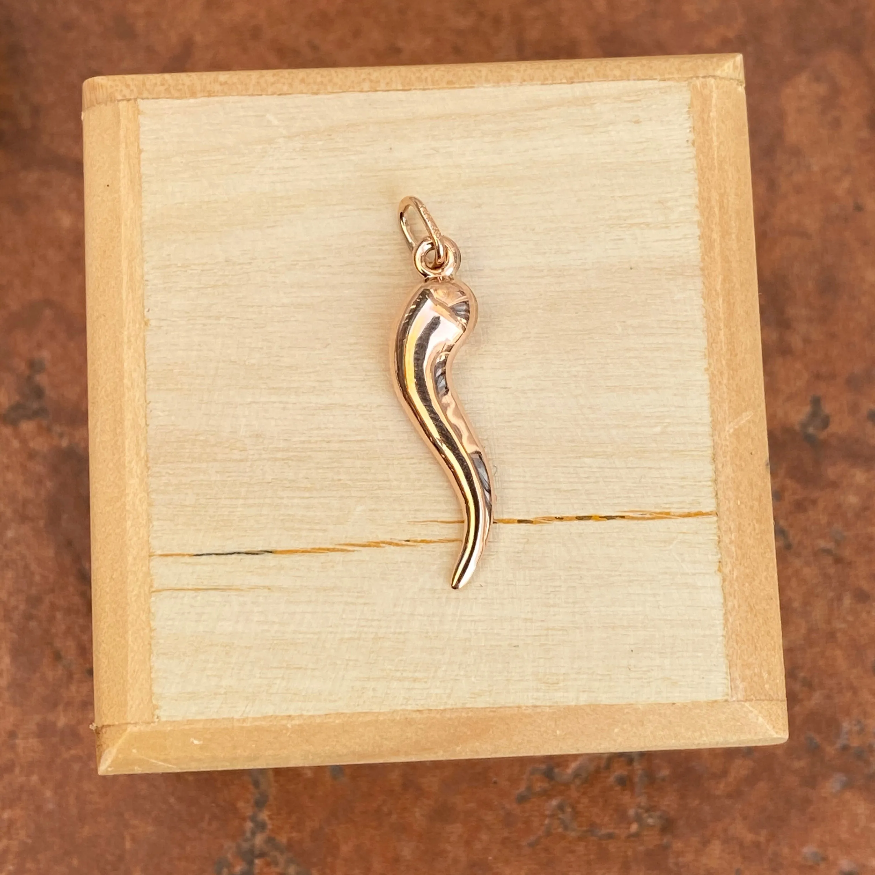 14KT Rose Gold Small "Cornicello" Italian Horn Pendant Charm 25mm