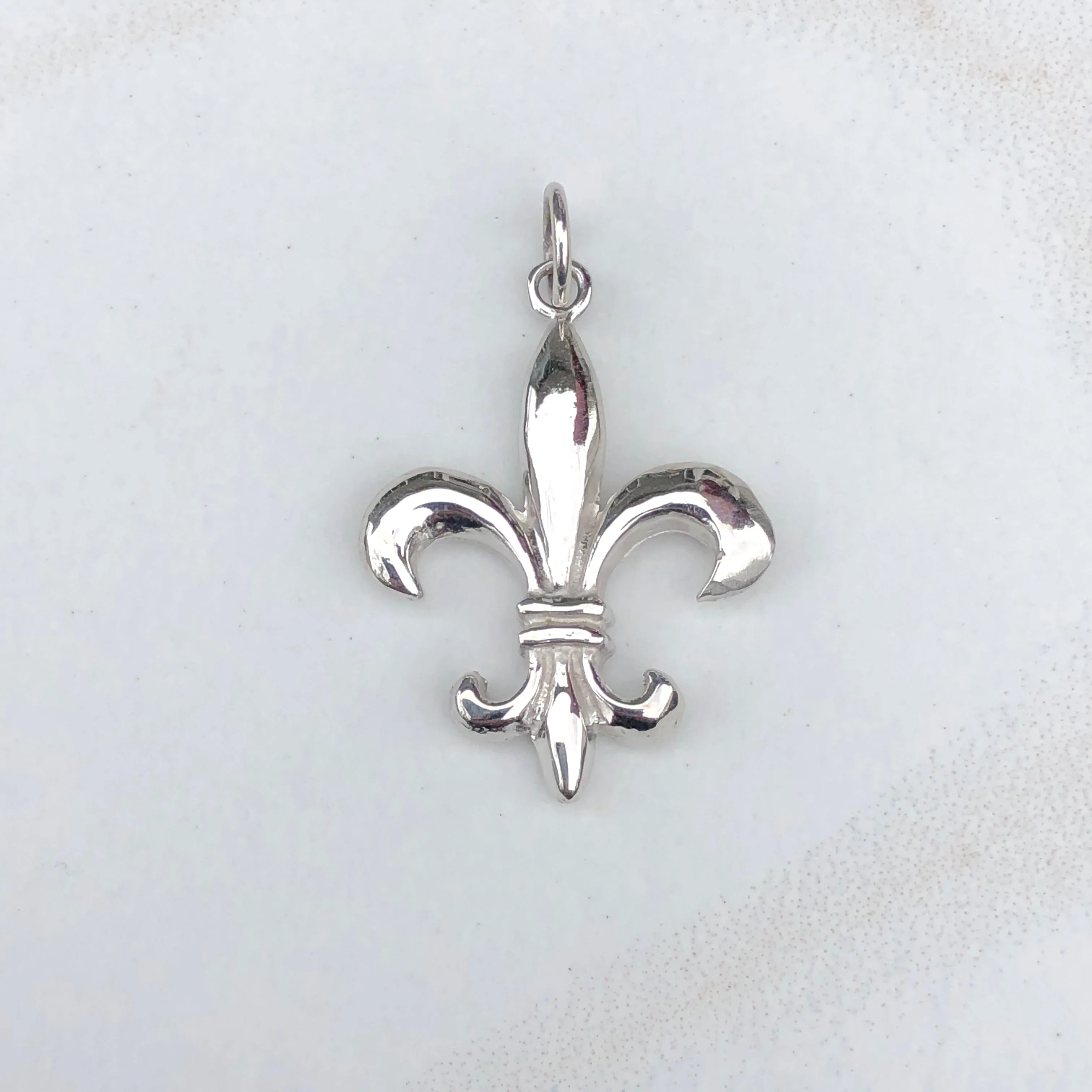 14KT White Gold Fleur de Lis Solid Pendant Charm