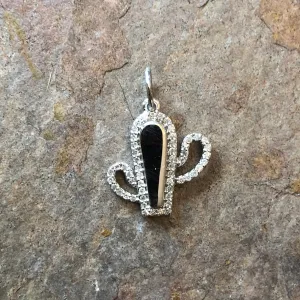 14KT White Gold Pave Diamond Cactus Pendant Charm