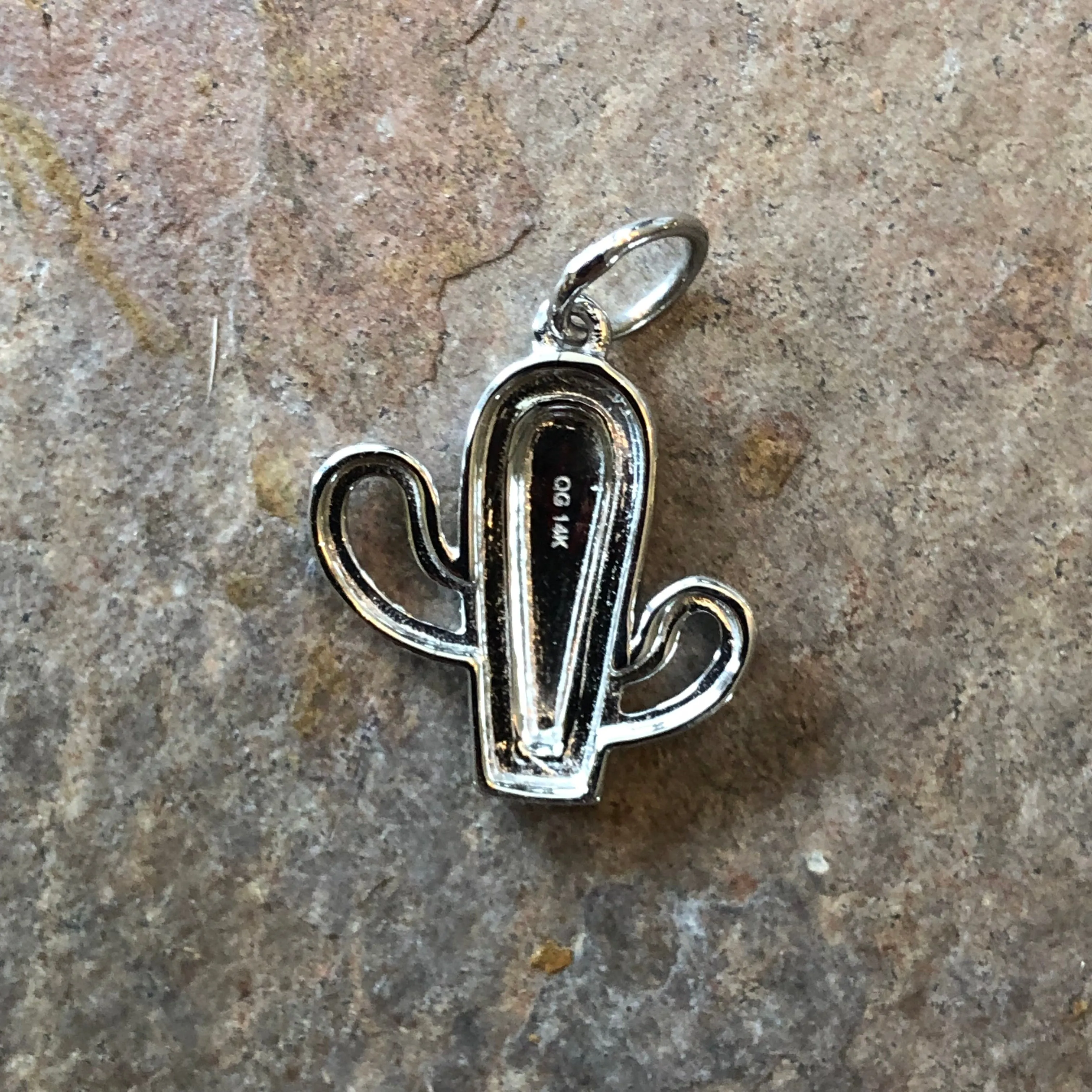 14KT White Gold Pave Diamond Cactus Pendant Charm