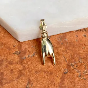 14KT Yellow Gold 3D Italian Mano Cornuto Pendant Charm 25mm