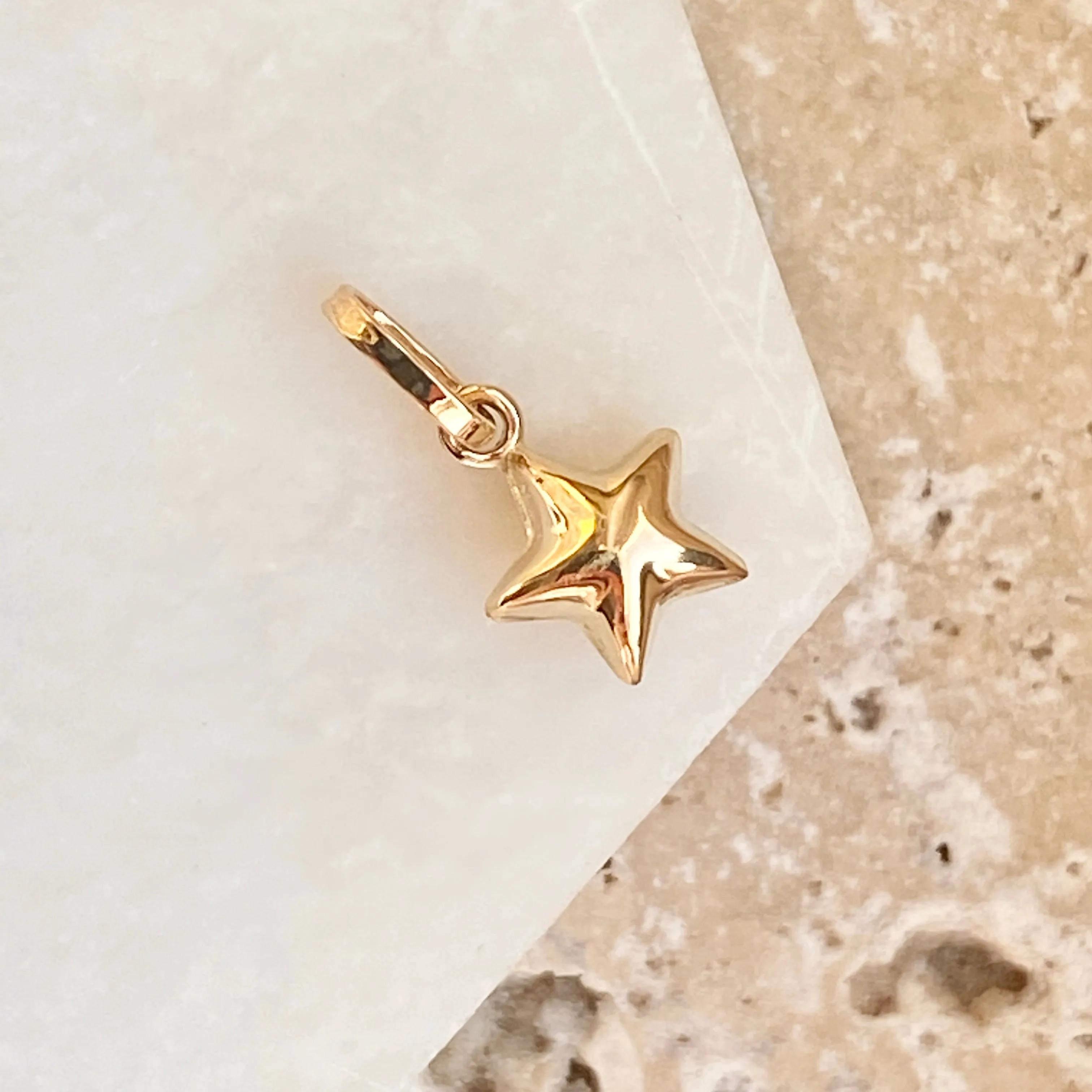 14KT Yellow Gold 3D Puffed Mini Star Pendant Charm 6mm