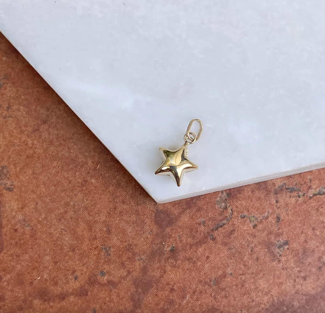 14KT Yellow Gold 3D Puffed Star Pendant Charm 10mm