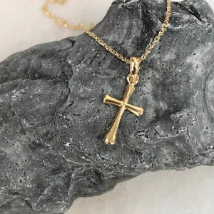 14KT Yellow Gold Beveled Cross Pendant Charm