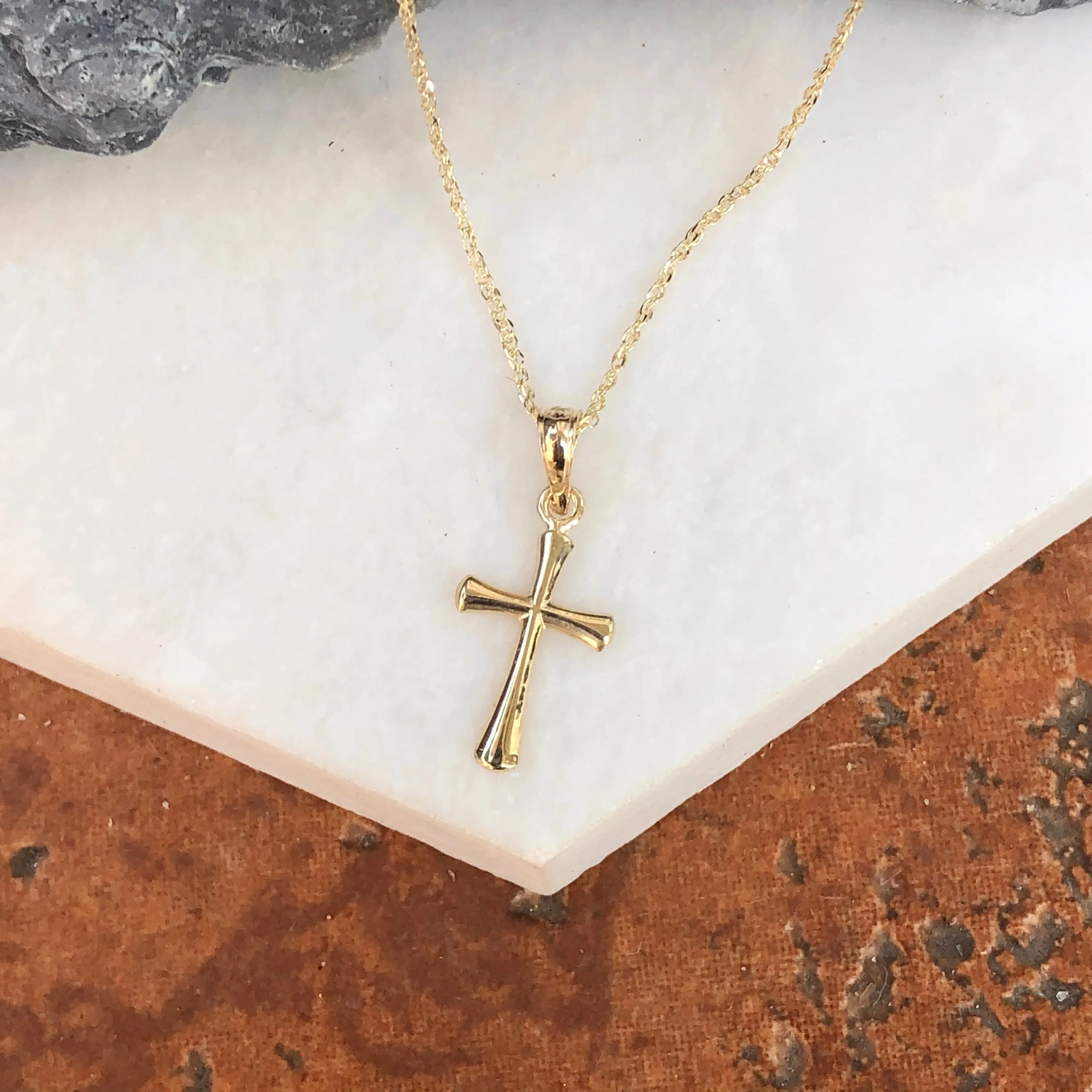 14KT Yellow Gold Beveled Cross Pendant Charm