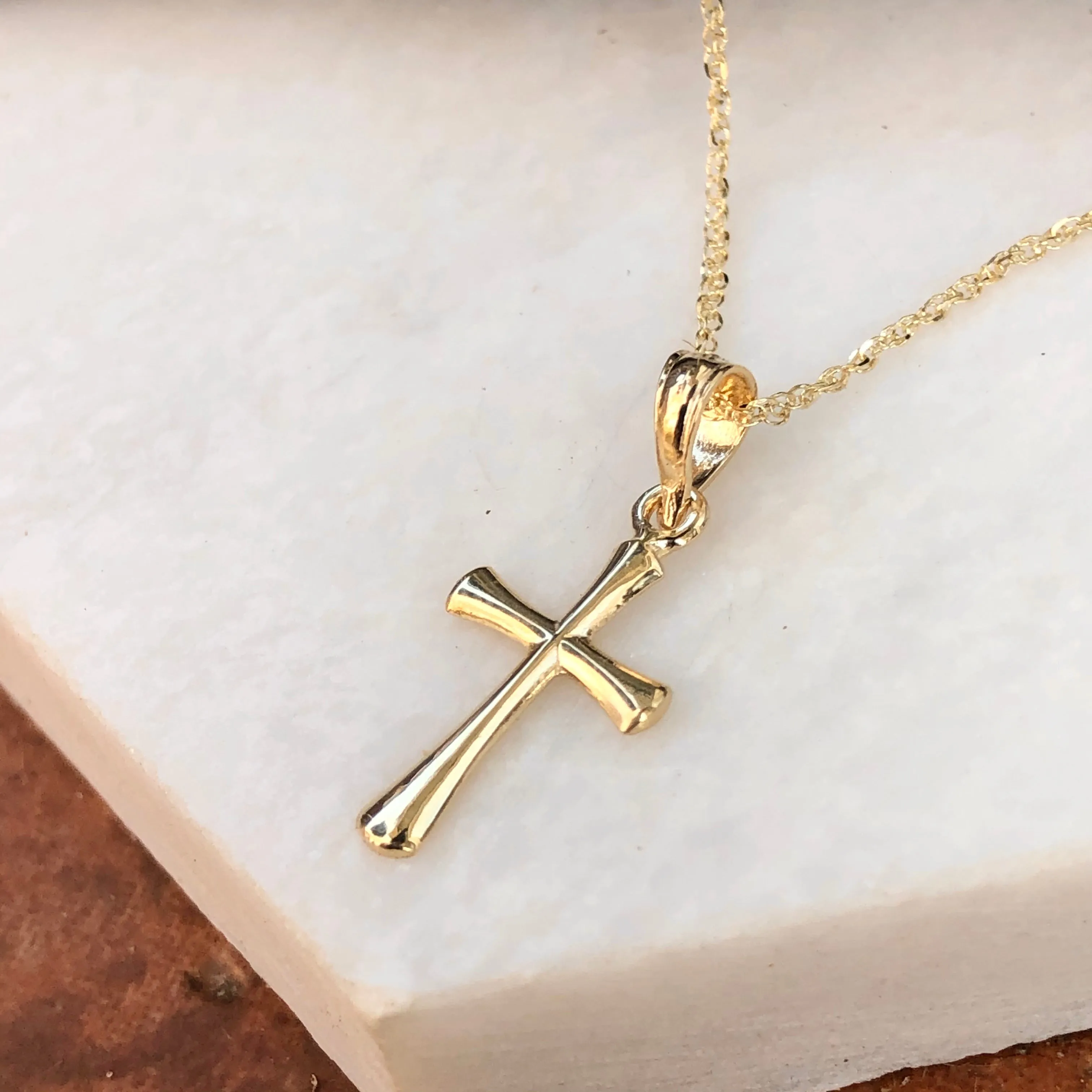 14KT Yellow Gold Beveled Cross Pendant Charm