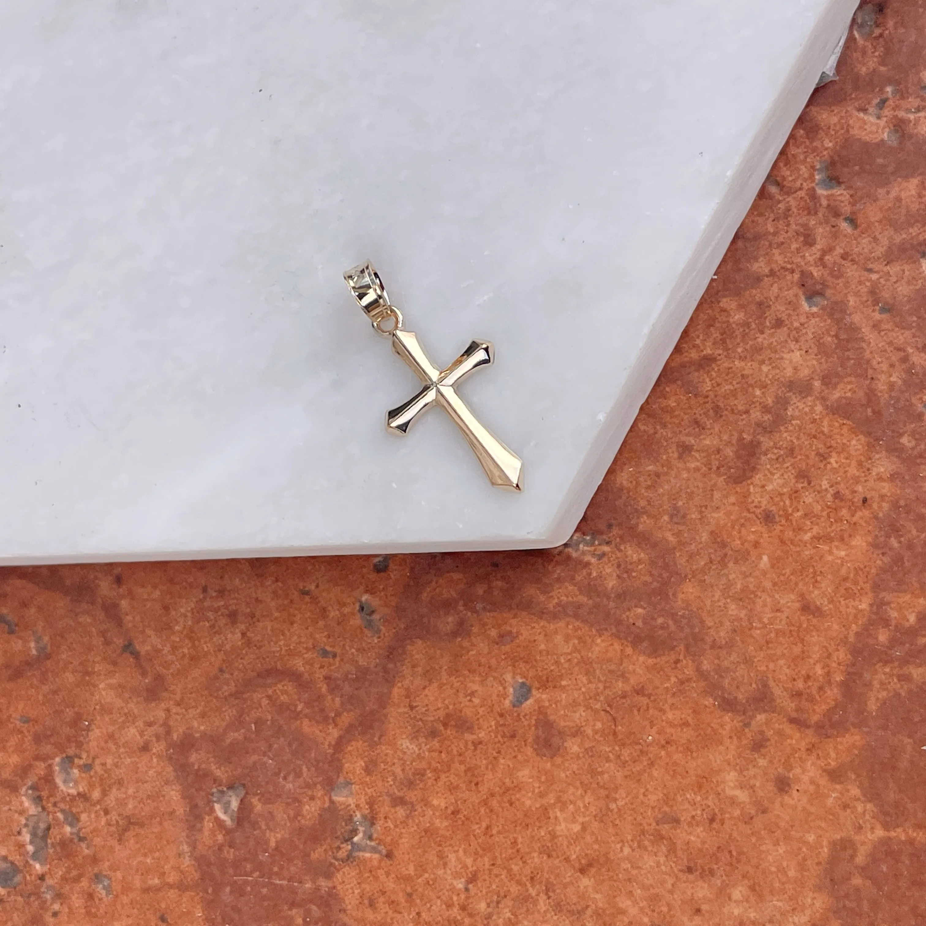 14KT Yellow Gold Beveled Pointed Edge Cross Pendant Charm