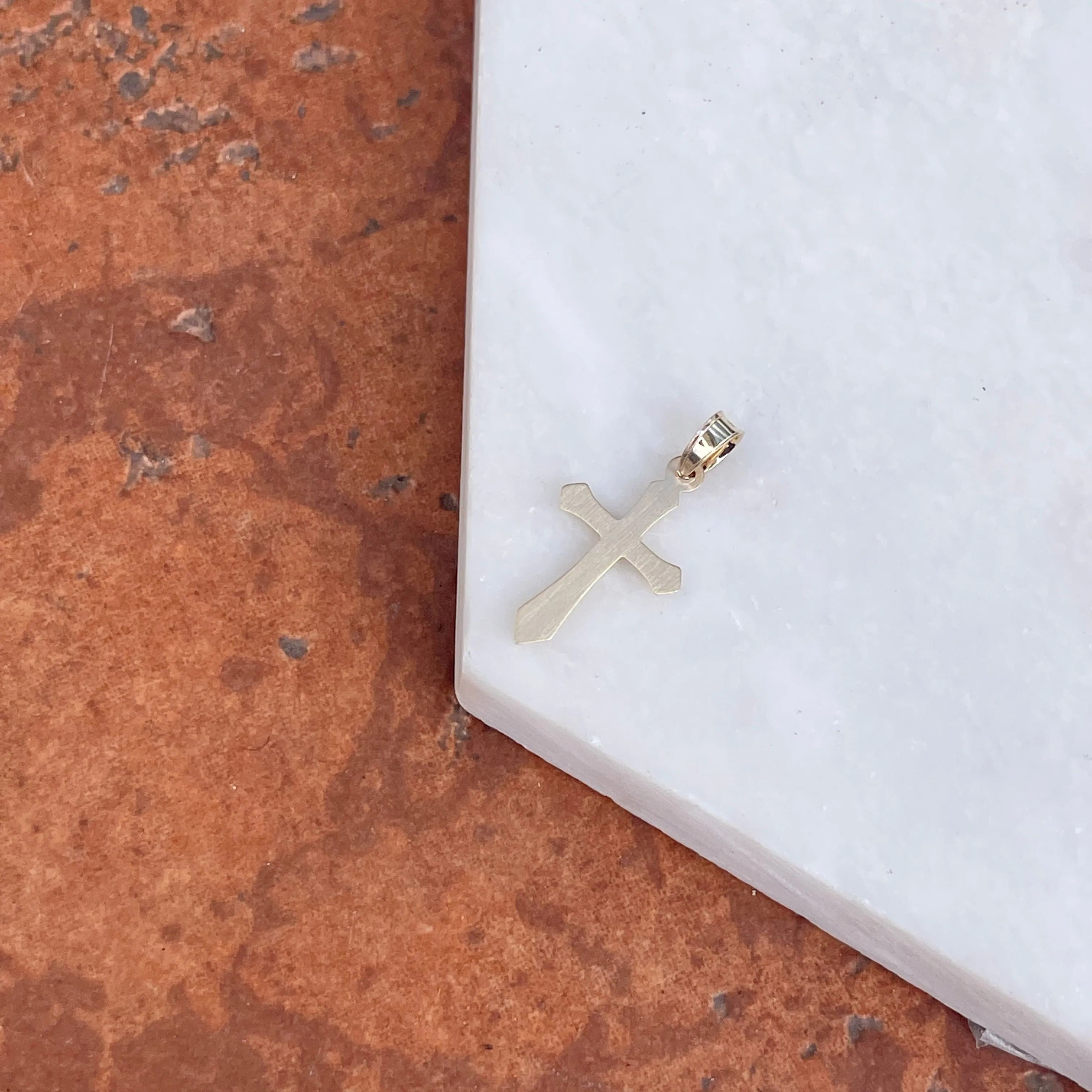 14KT Yellow Gold Beveled Pointed Edge Cross Pendant Charm