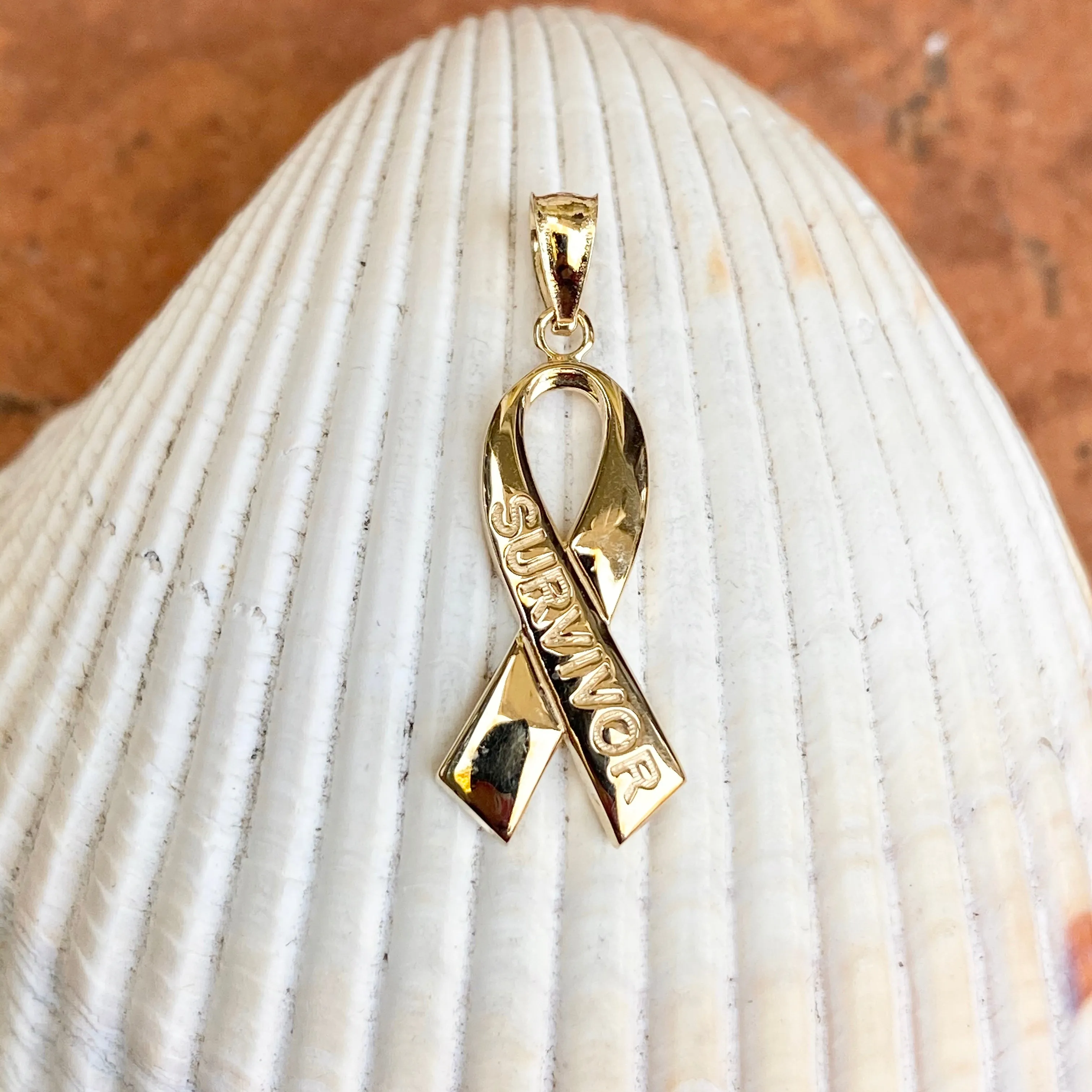 14KT Yellow Gold Cancer Awareness Survivor Ribbon Pendant Charm