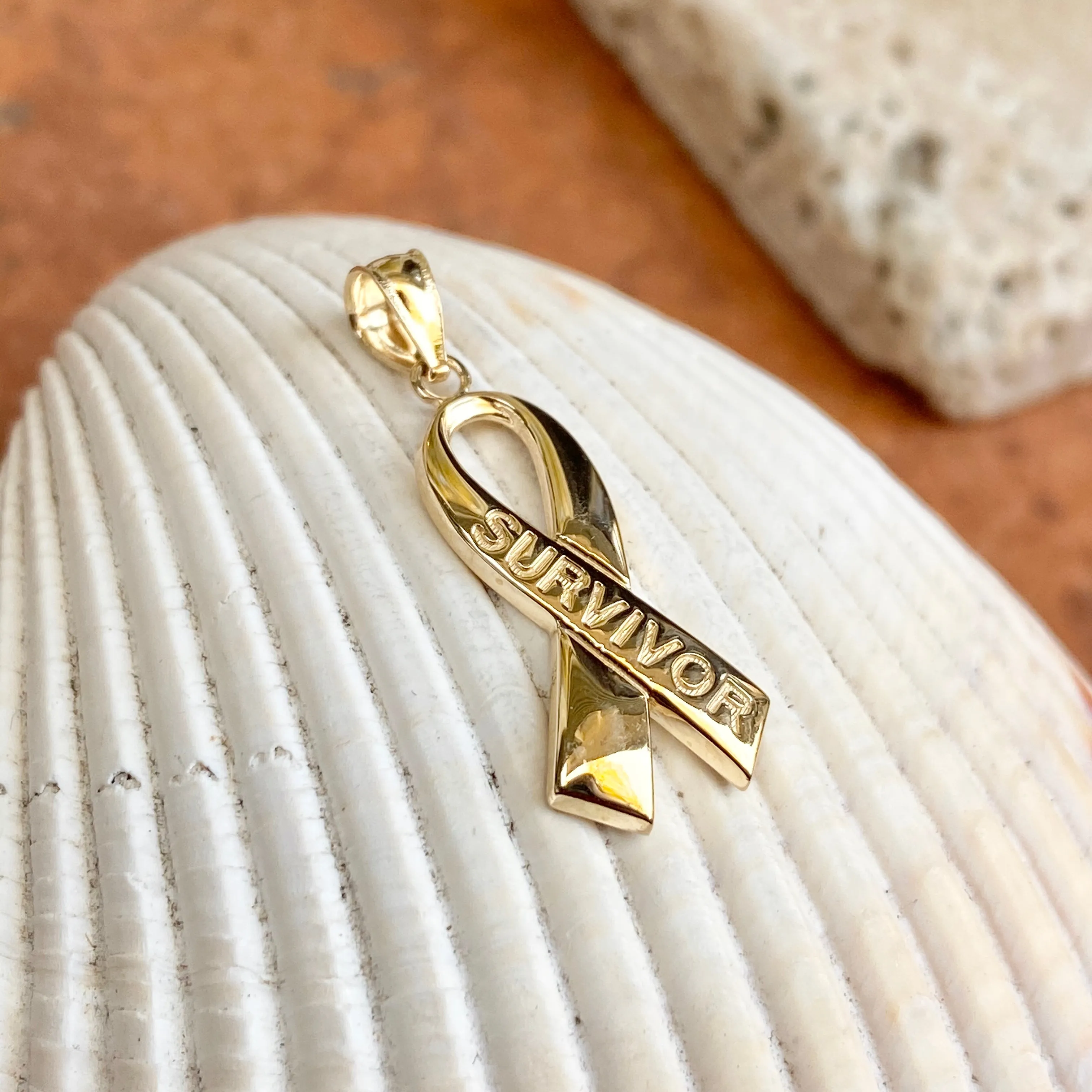 14KT Yellow Gold Cancer Awareness Survivor Ribbon Pendant Charm