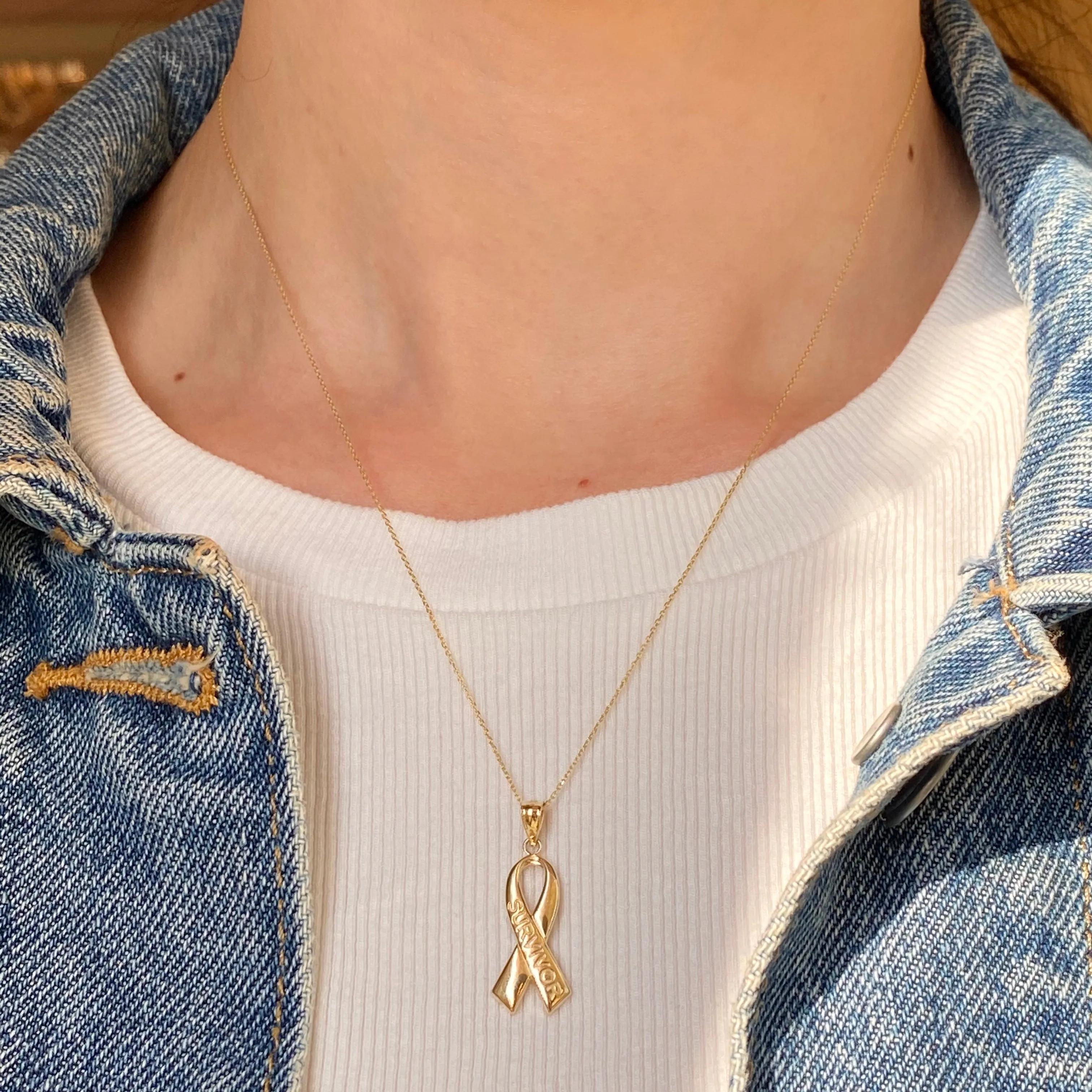 14KT Yellow Gold Cancer Awareness Survivor Ribbon Pendant Charm
