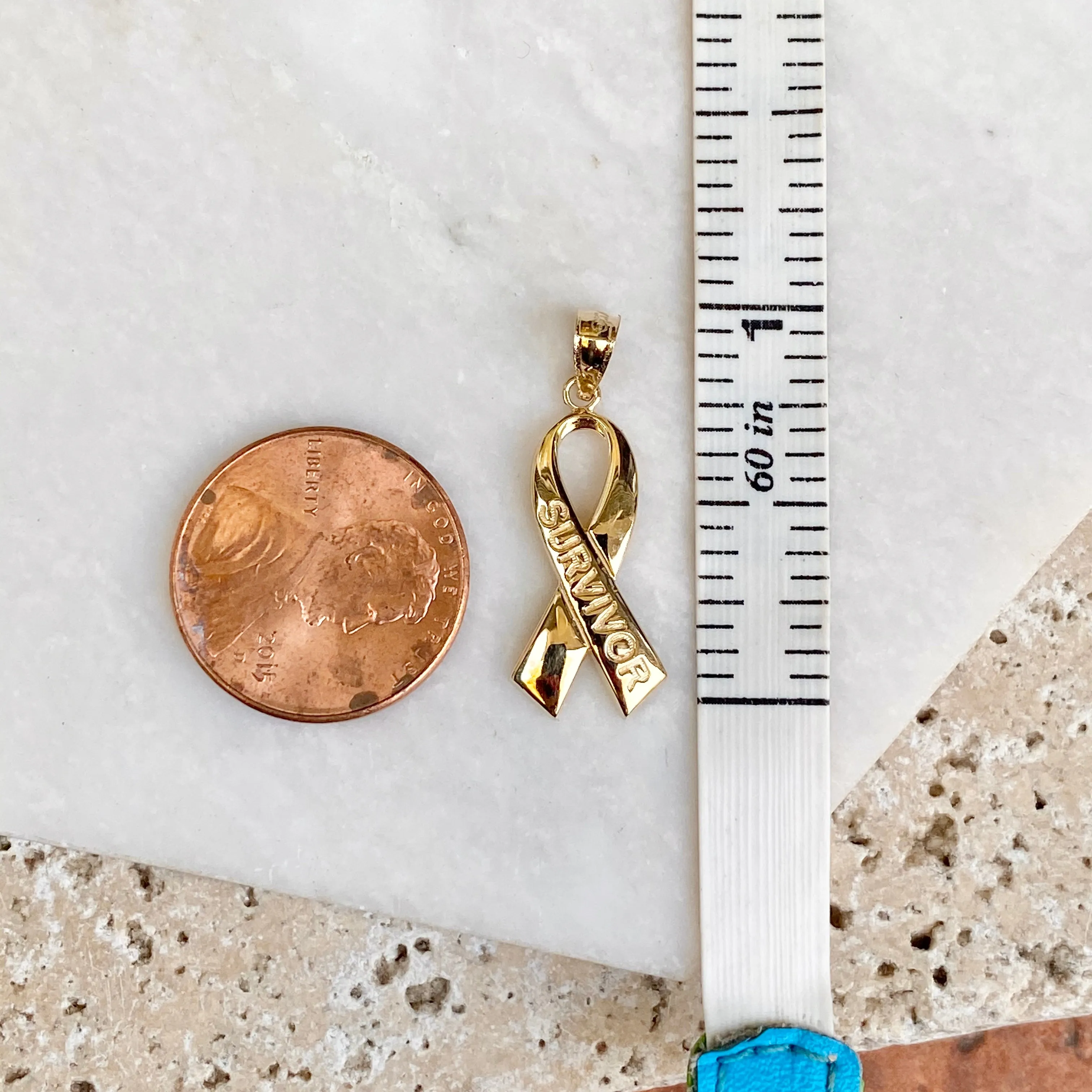 14KT Yellow Gold Cancer Awareness Survivor Ribbon Pendant Charm