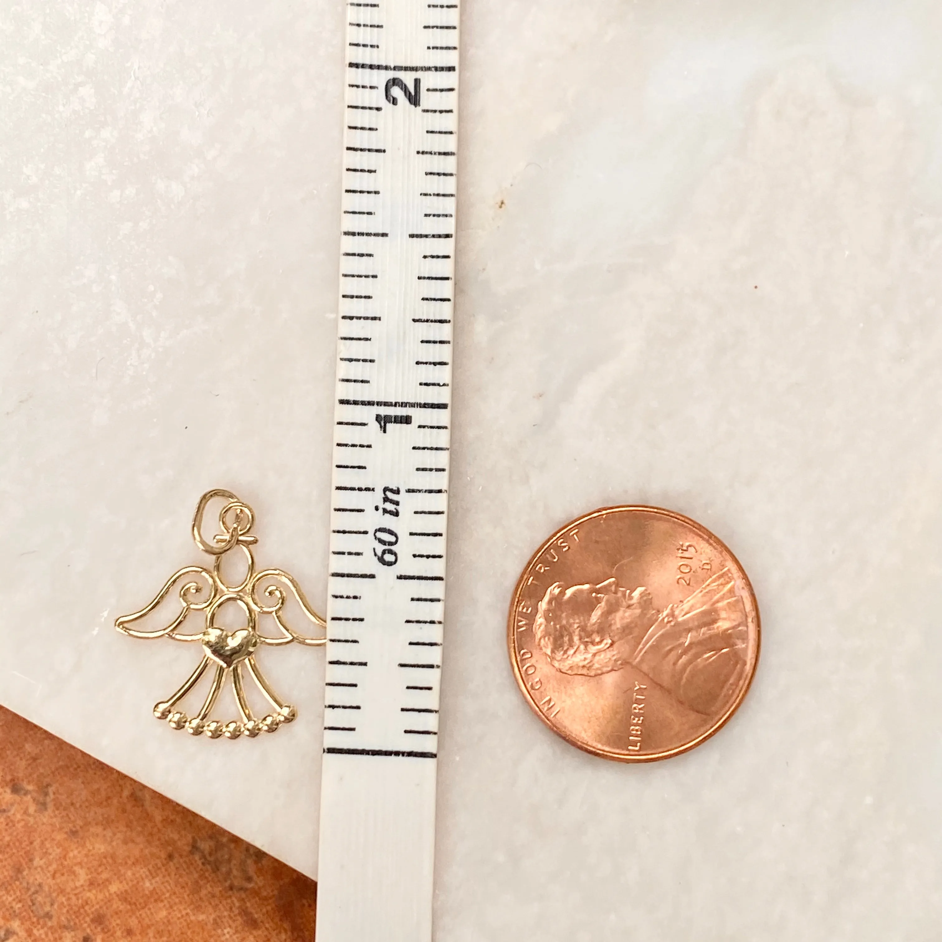 14KT Yellow Gold Cut-Out Guardian Angel with Heart Pendant Charm