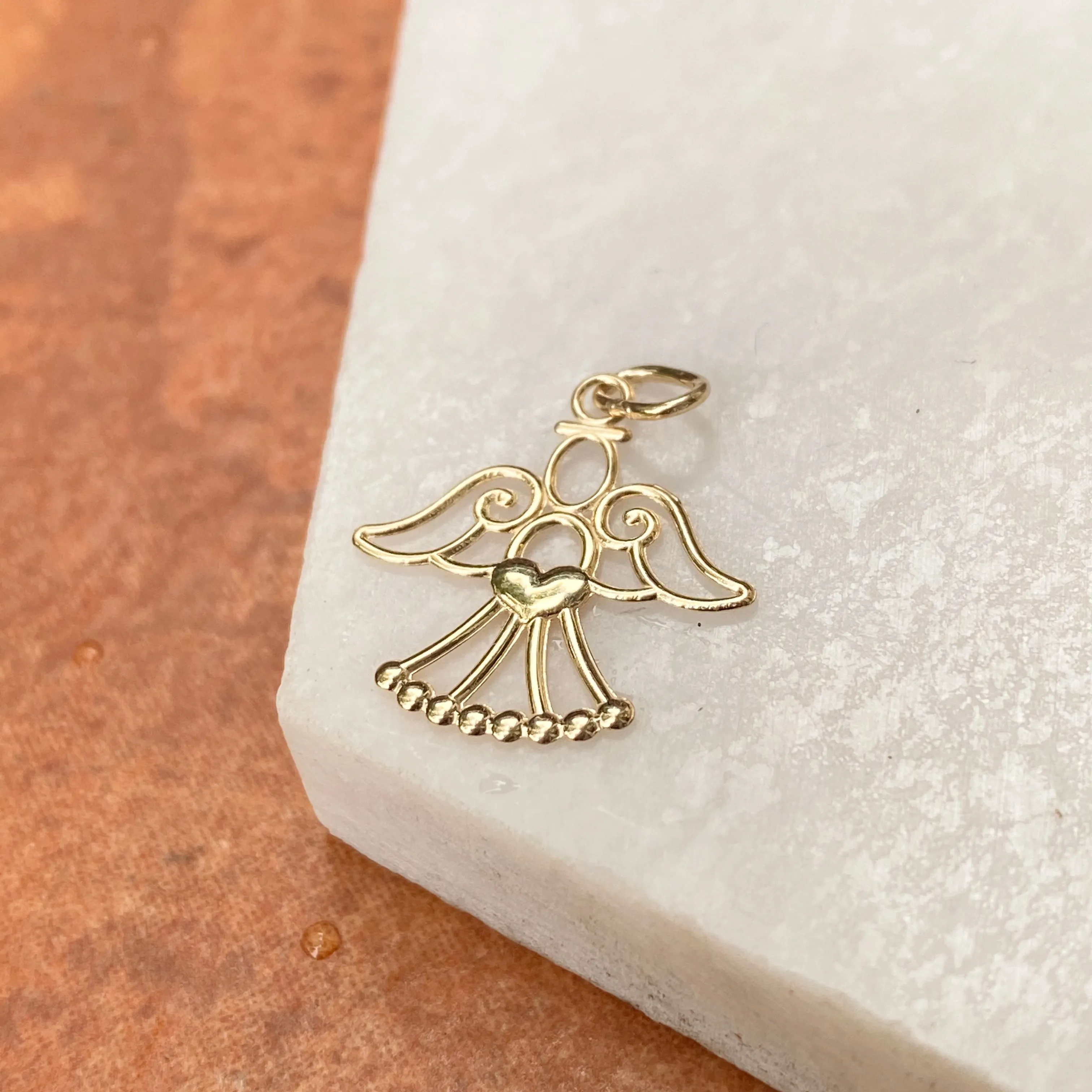 14KT Yellow Gold Cut-Out Guardian Angel with Heart Pendant Charm